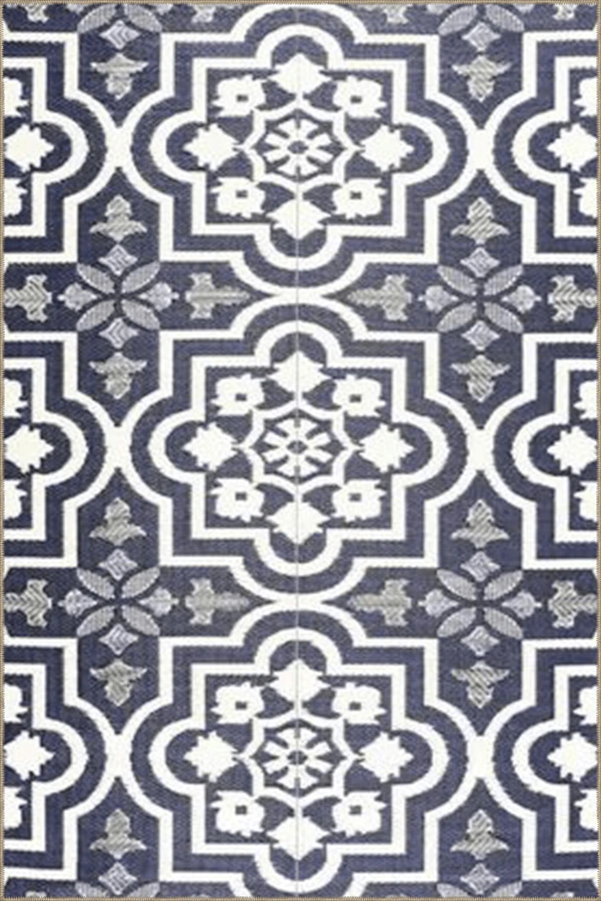 Lacivert Bej Temalı Geleneksel Motif Etnik Desenli Vintage Dekoratif Halı 4764