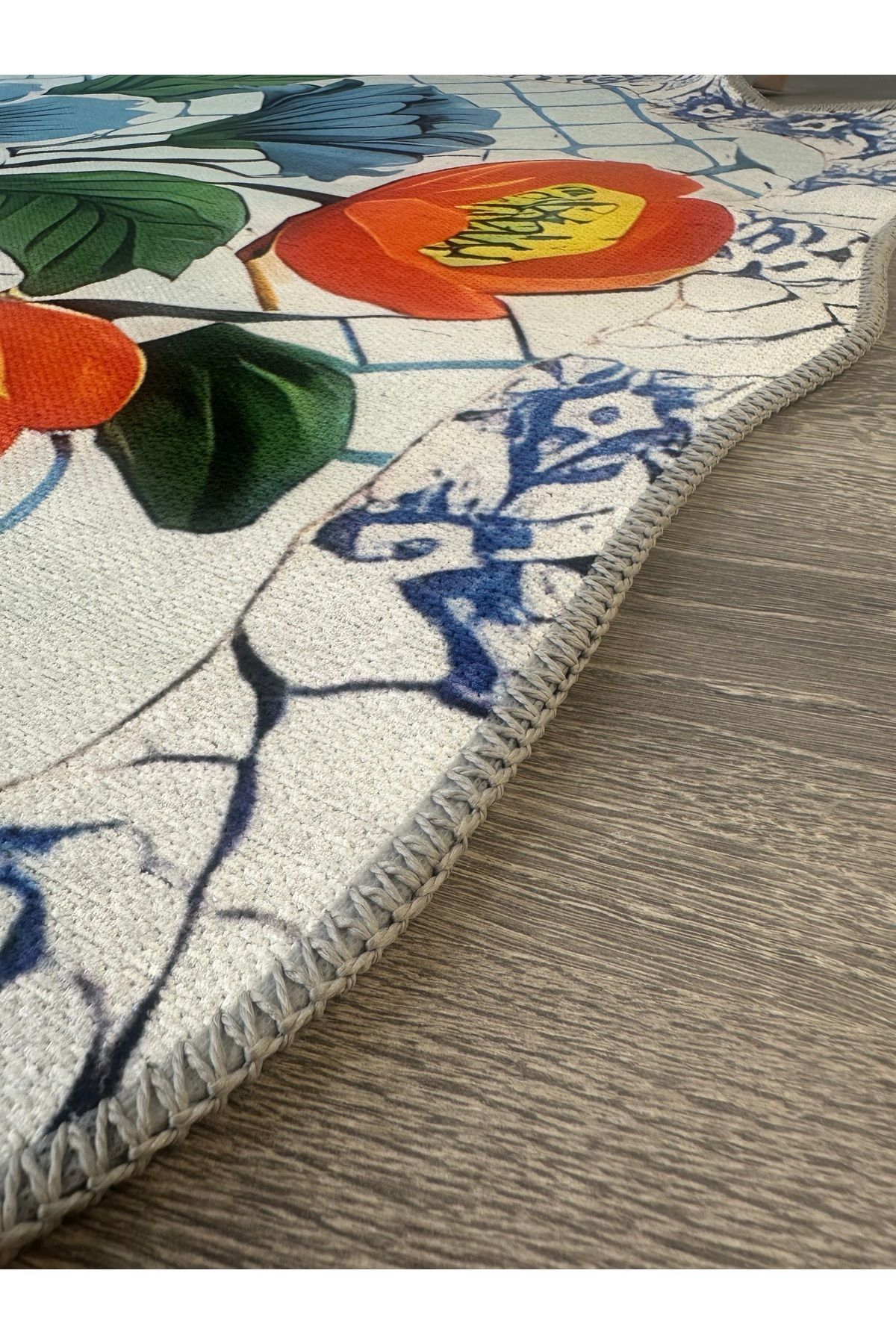 Leyla Koleksiyonu Çok Renkli Çiçekler Desenli Dokuma Taban Dekoratif Halı leyla55