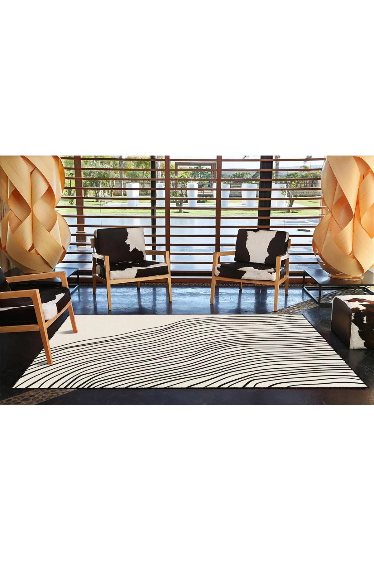 Krem Tonlu Çizgili Desenli Dekoratif ve Yıkanabilir Halı miravip9265