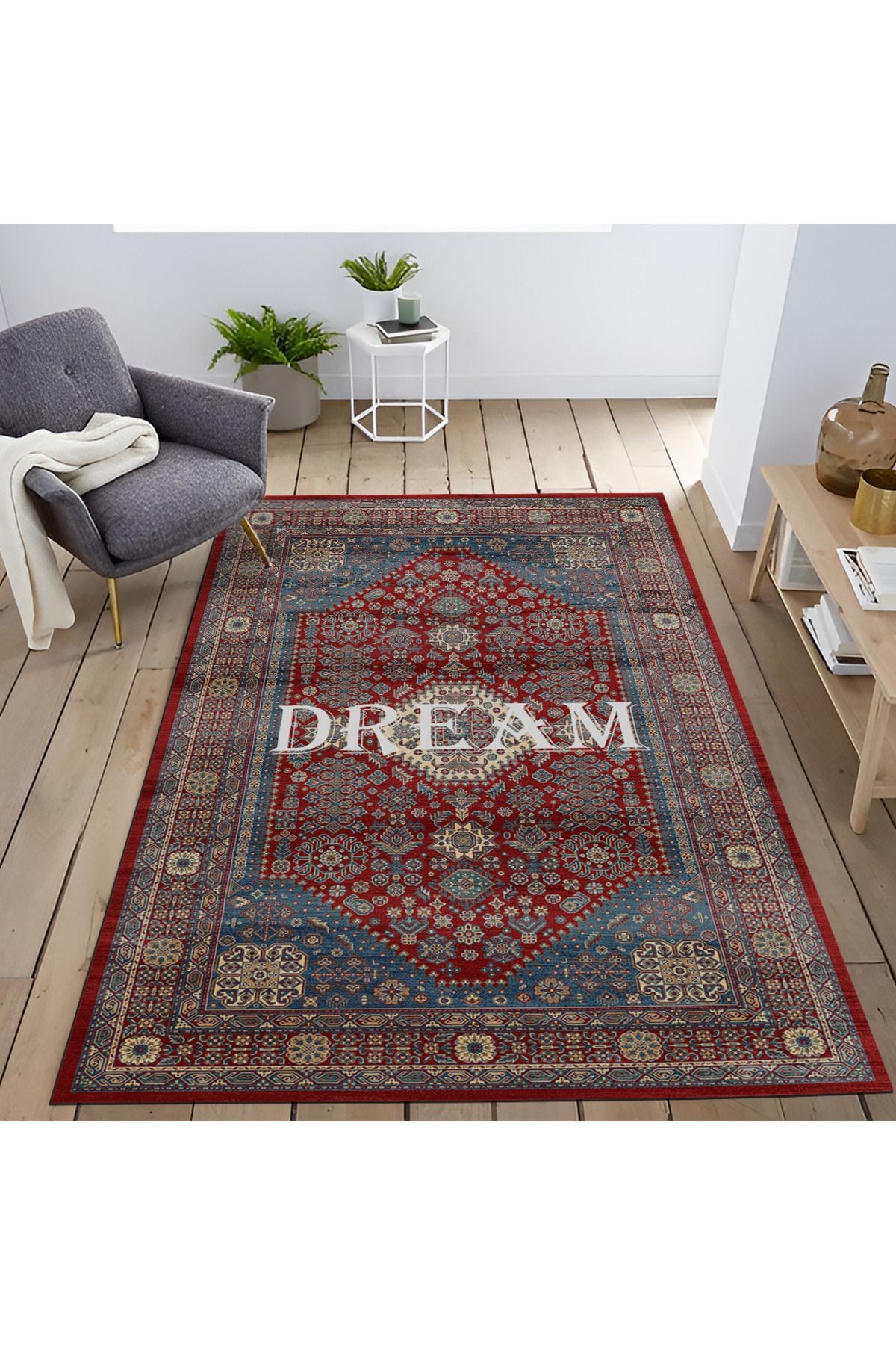 Mira Çok Renkli Dream Yazılı Geleneksel Motifli Vintage Dekoratif Halı Mira 1558