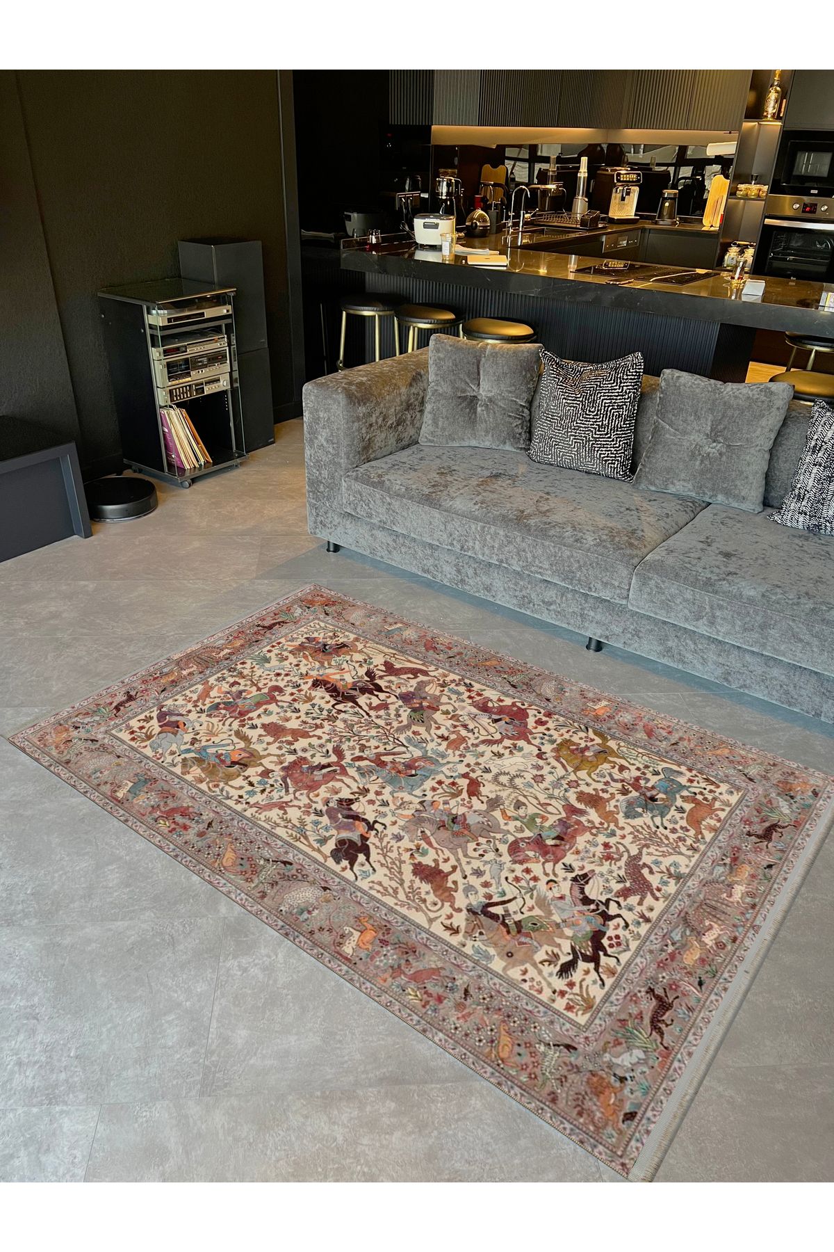 Asena Koleksiyonu Çok Renkli Okçu Süvariler ve Ağaçlar Desenli Vintage Dekoratif Halı 46