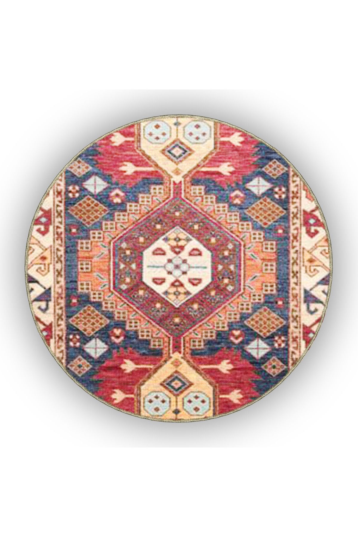 Lacivert Temalı Geleneksel Motif Desenli Etnik Vintage Dekoratif Halı 5016