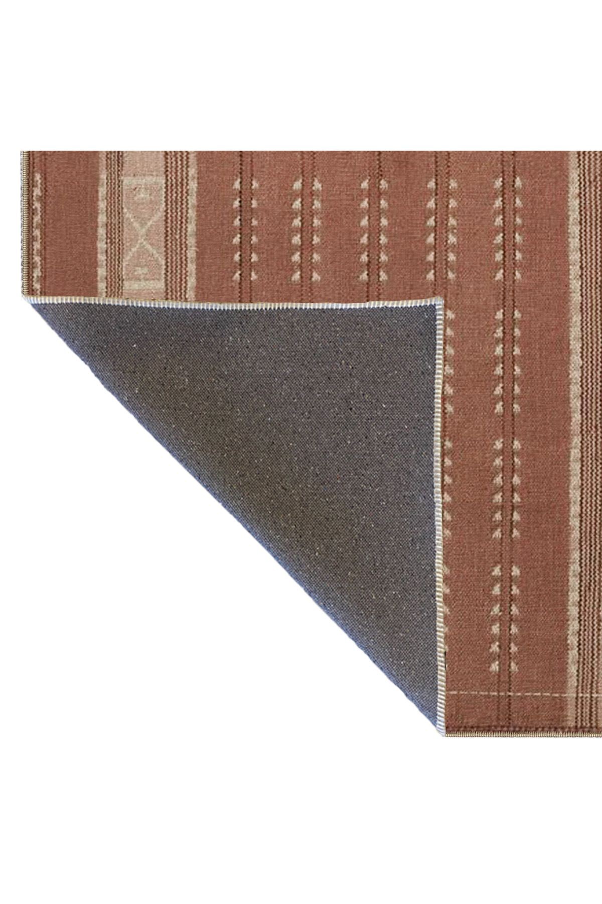 Turuncu Temalı Geometrik Renkli Desenli Dokuma Taban Yıkanabilir Halı miravip9064