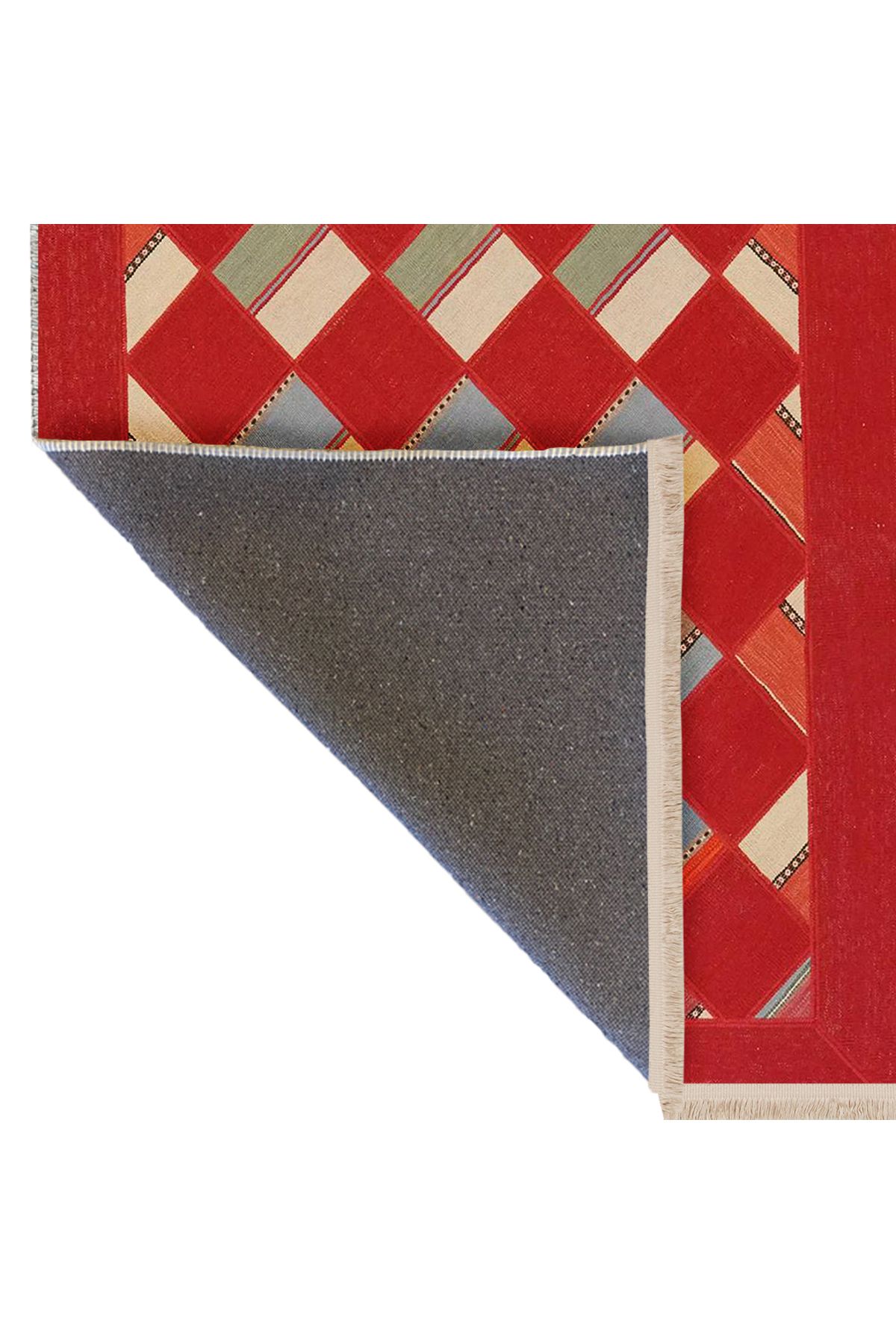 Güney Koleksiyonu Kırmızı Temalı Geometrik Dörtgen Desenli Modern Dekoratif Halı 28