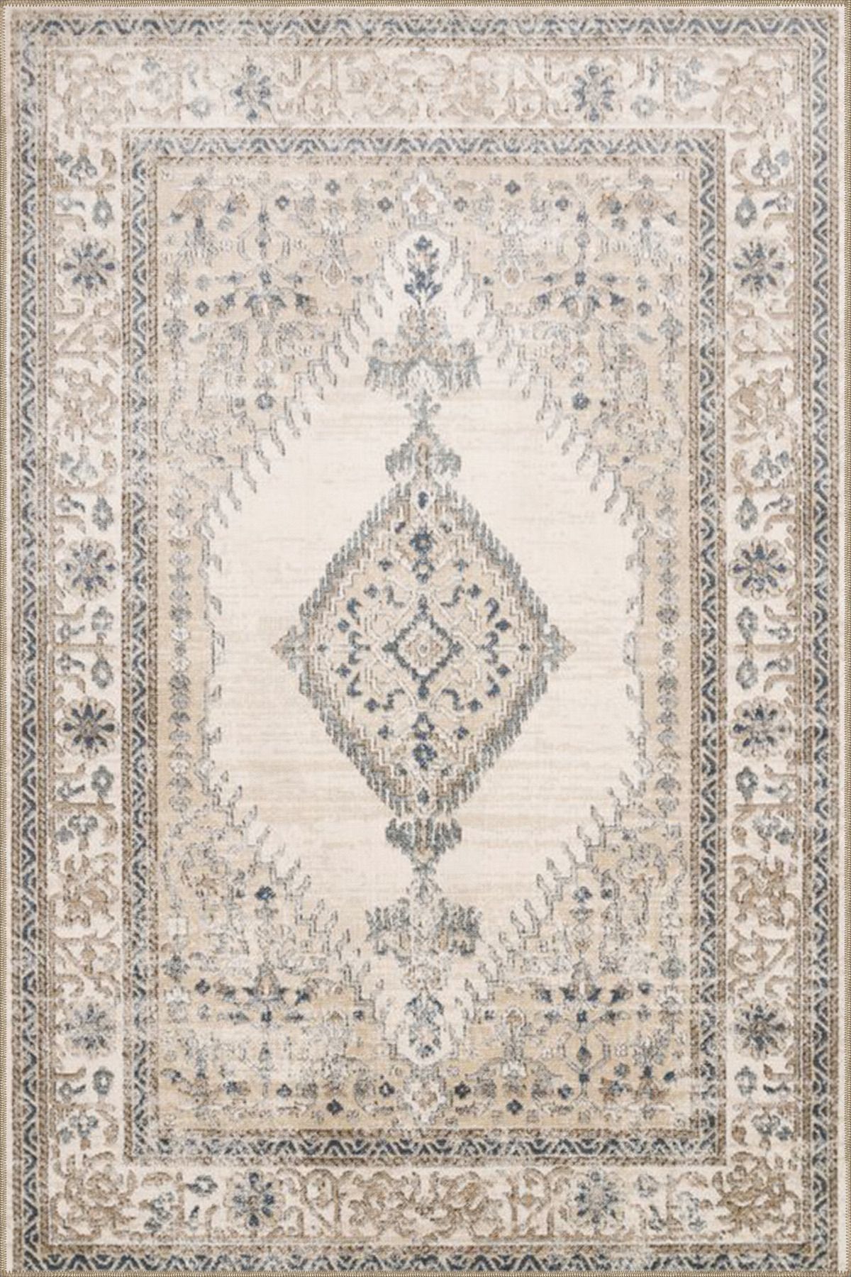 Geleneksel Krem Tonlarda Düğüm Desenli Dokuma Taban Halı miravip319