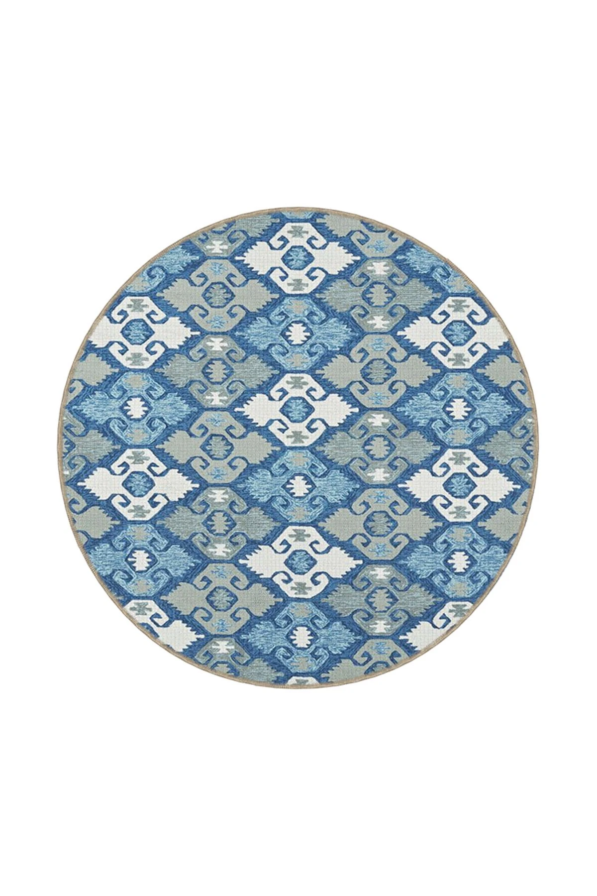 Beyaz ve Mavi Baklavalı Dekoratif ve Dokuma Taban Halı 4324