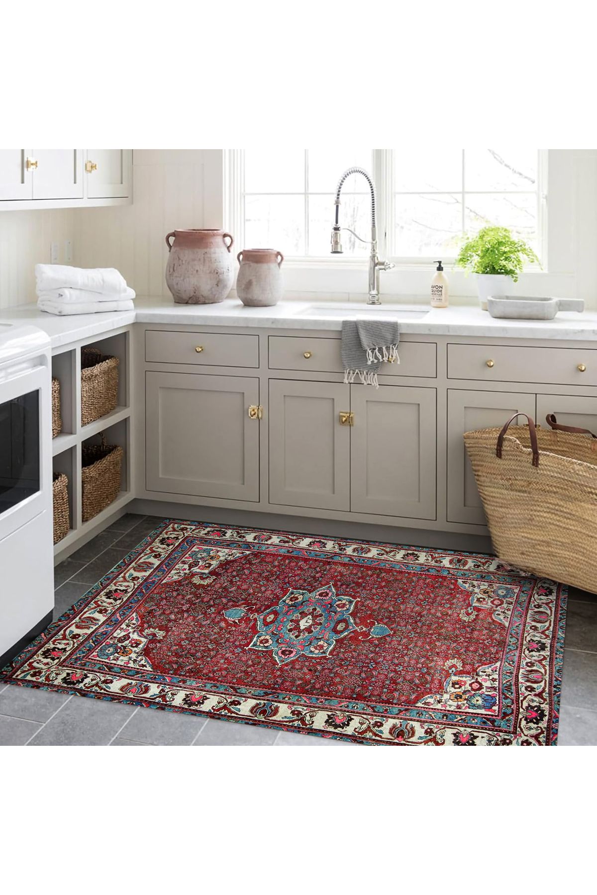 Asena Koleksiyonu Çok Renkli Yıldız Figürlü Geleneksel Desenli Vintage Dekoratif Halı 14