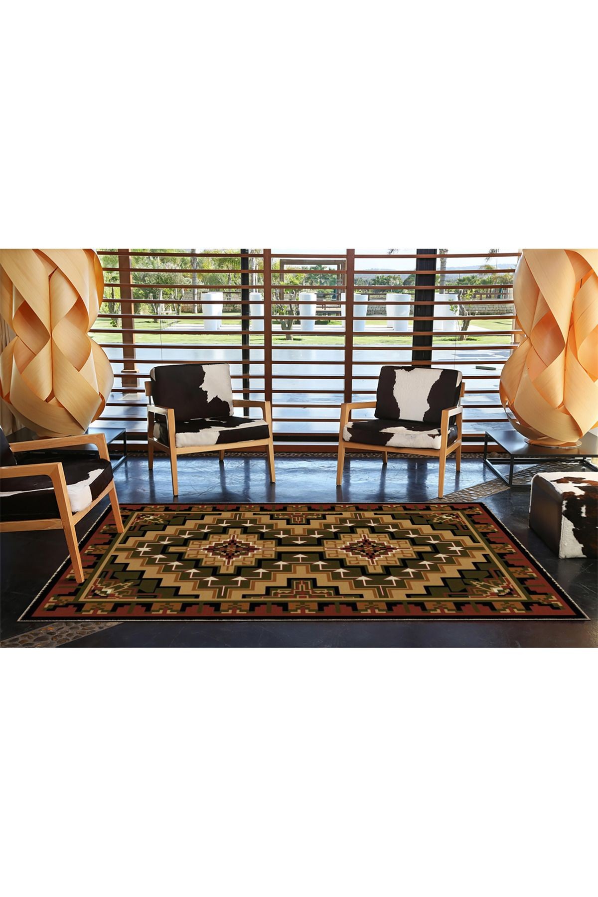 Kahve Bej Temalı Geleneksel Motif Etnik Desenli Vintage Dekoratif Halı 3529