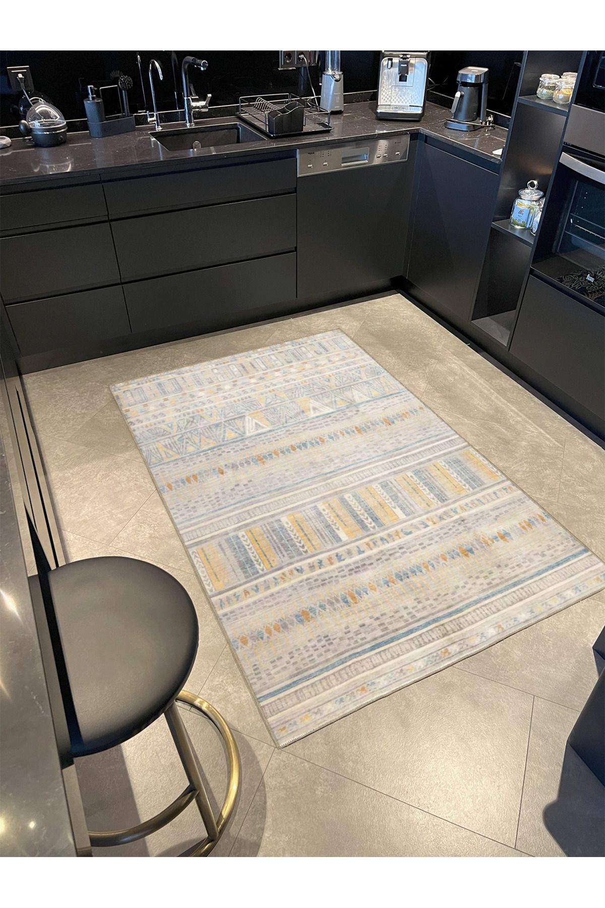 Krem Geometrik Modern Desenli Dokuma Taban miravip853