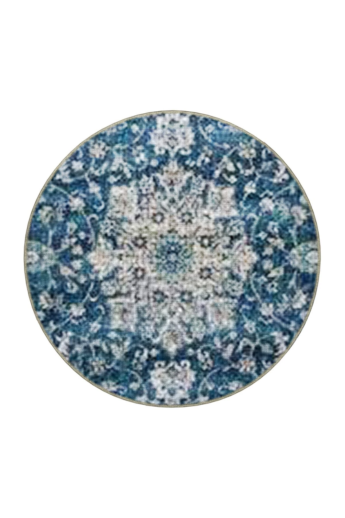 Lacivert Mavi Temalı Geleneksel Motif Çiçek Desenli Vintage Dekoratif Halı 4550