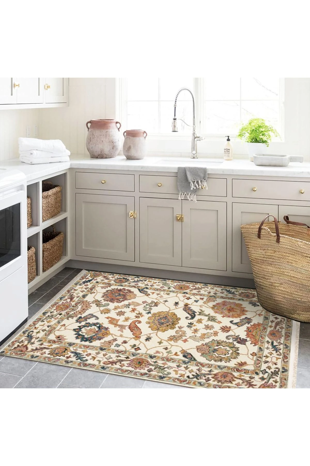 İnci Koleksiyonu Bej Kahve  Etnik Desenli Dokuma Taban Modern Dekoratif Halı inci50