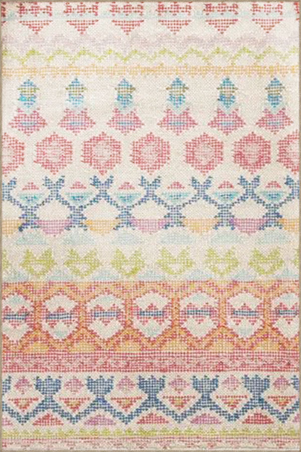 Çok Renkli Karma Geometrik Şekil Desenli Modern Dekoratif Halı 3301