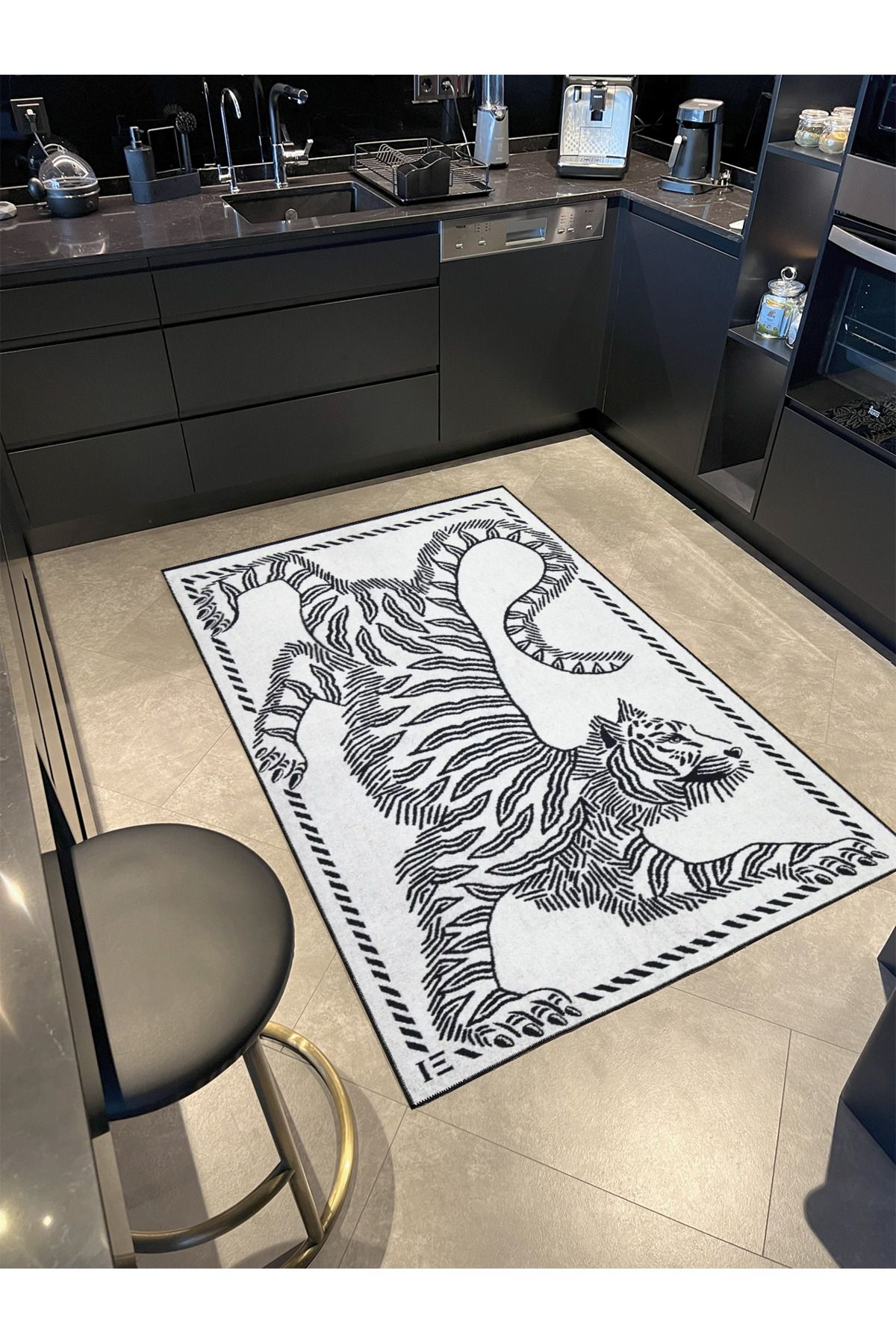 Gri Tonlarında Kaplan Desenli Dokuma Taban Halı miravip539