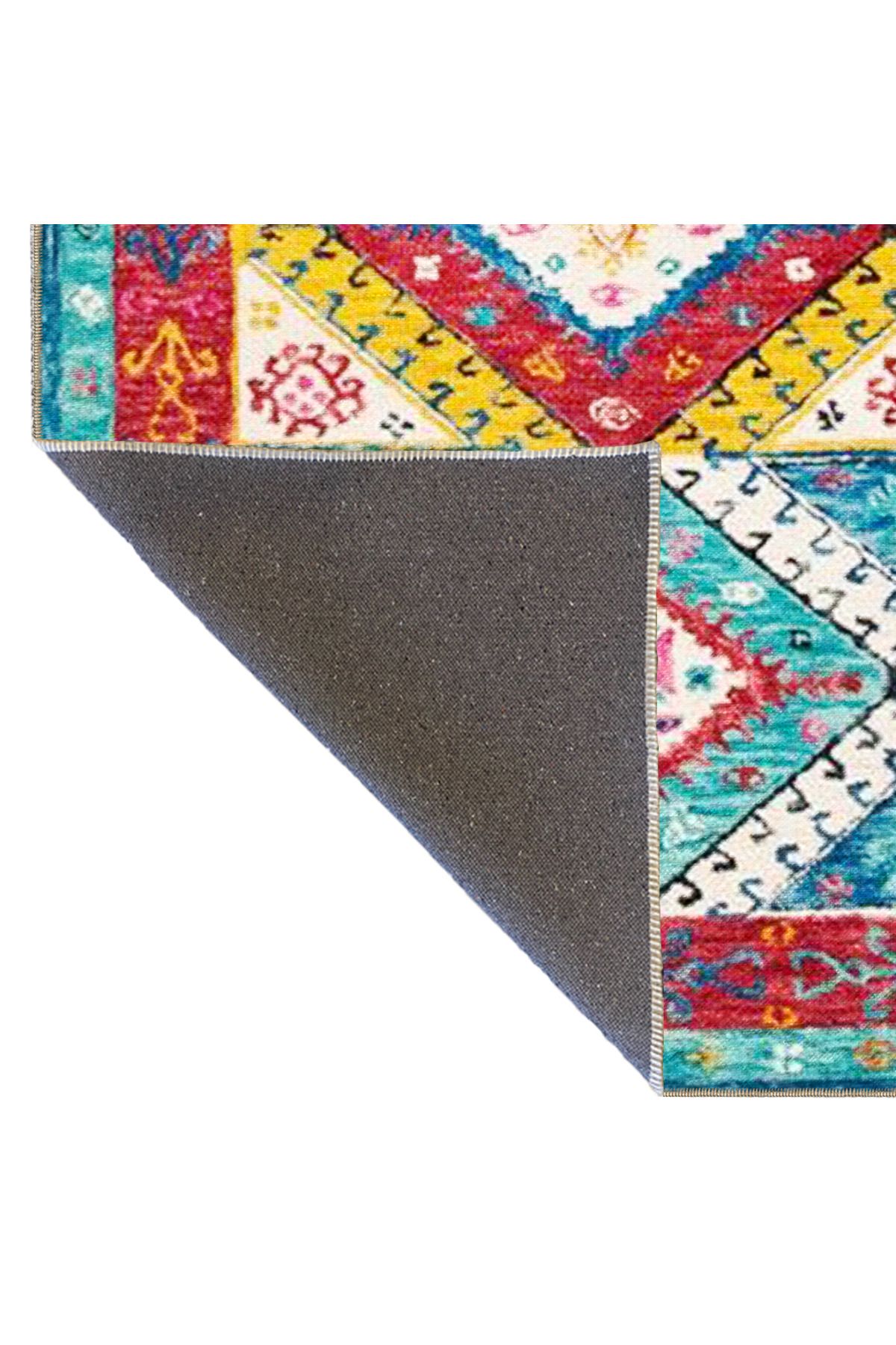 Sarı Mavi Kırmızı Geometrik Desenli Dokuma Taban Halı 4259