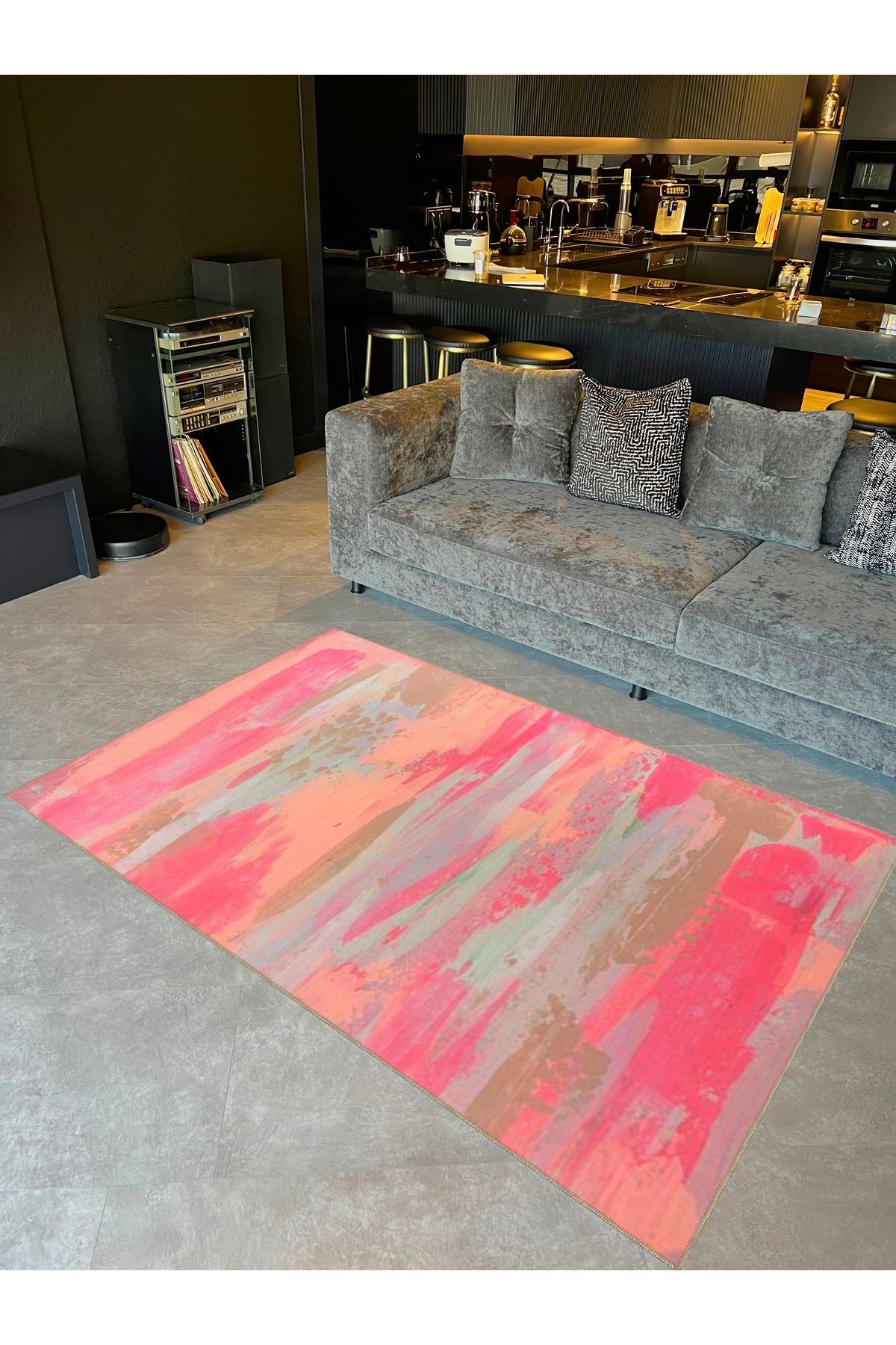 İnci Koleksiyonu Pastel Pembe Tonlarda Soyut Desenli Dokuma Taban Modern Dekoratif Halı inci54