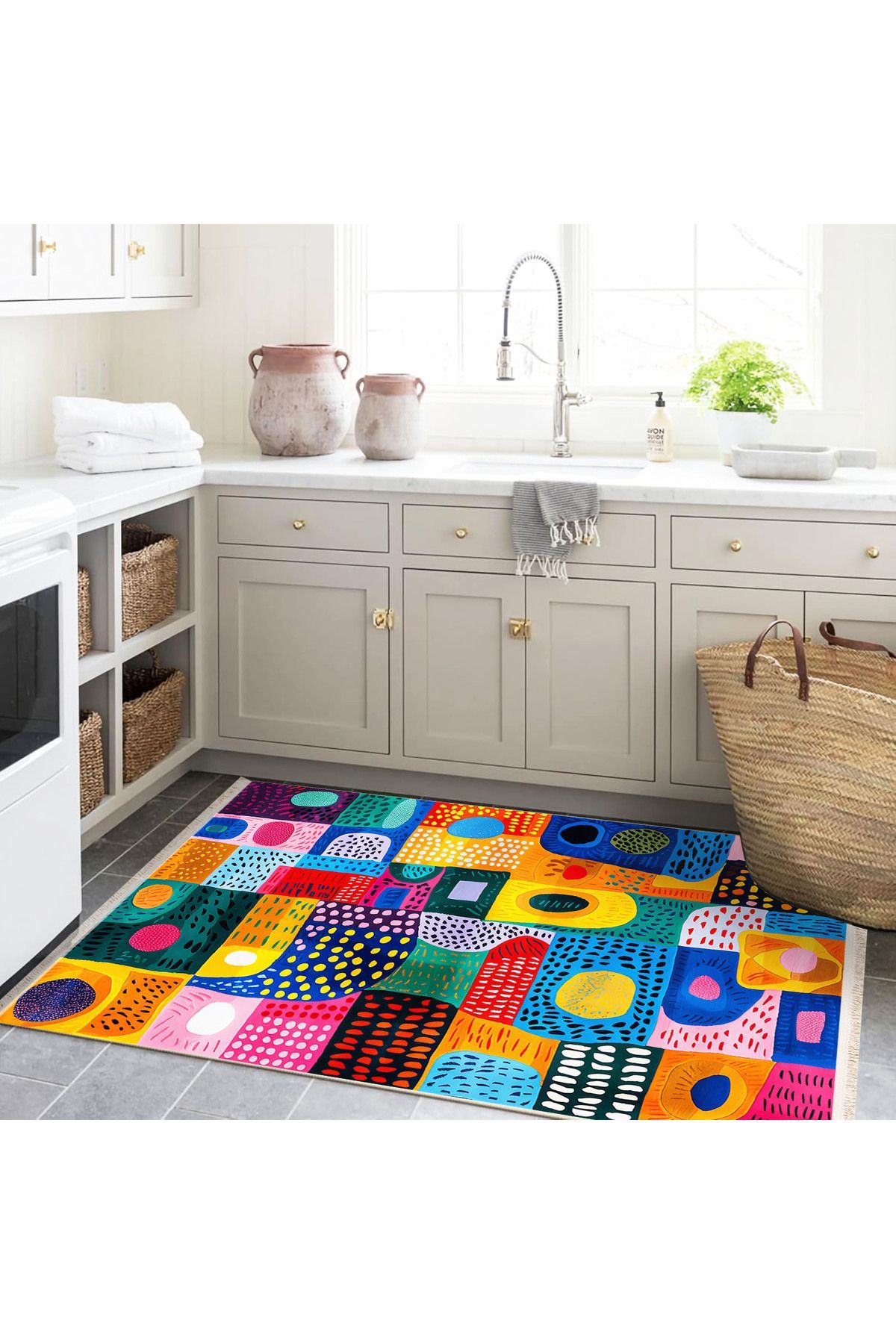 Paris Koleksiyonu Çok Renkli Şekiller Desenli Modern Dekoratif Halı paris30