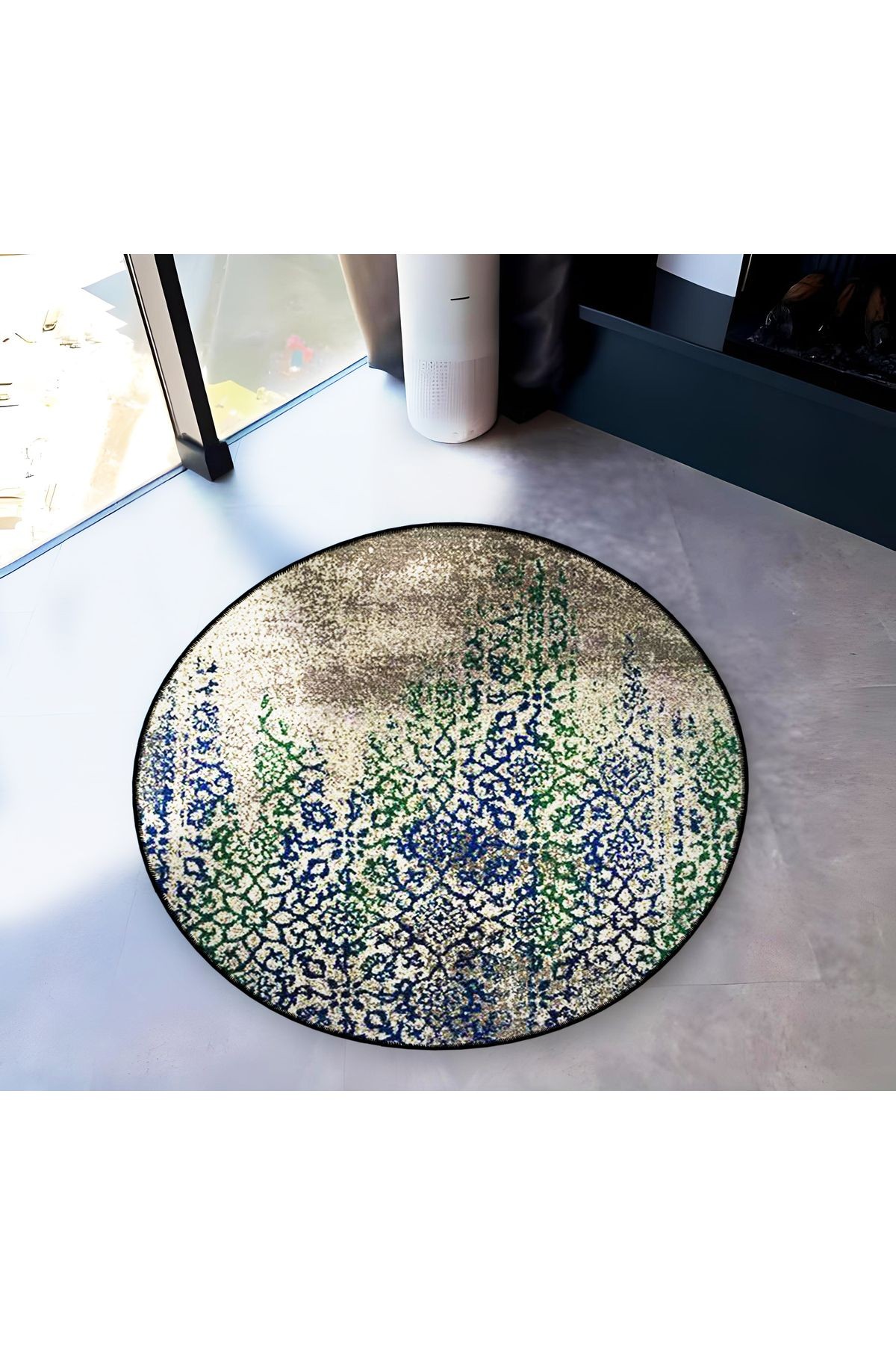 Çok Renkli Soyut Motifli Desenli Yuvarlak Dokuma Taban Vintage Dekoratif Halı 6154