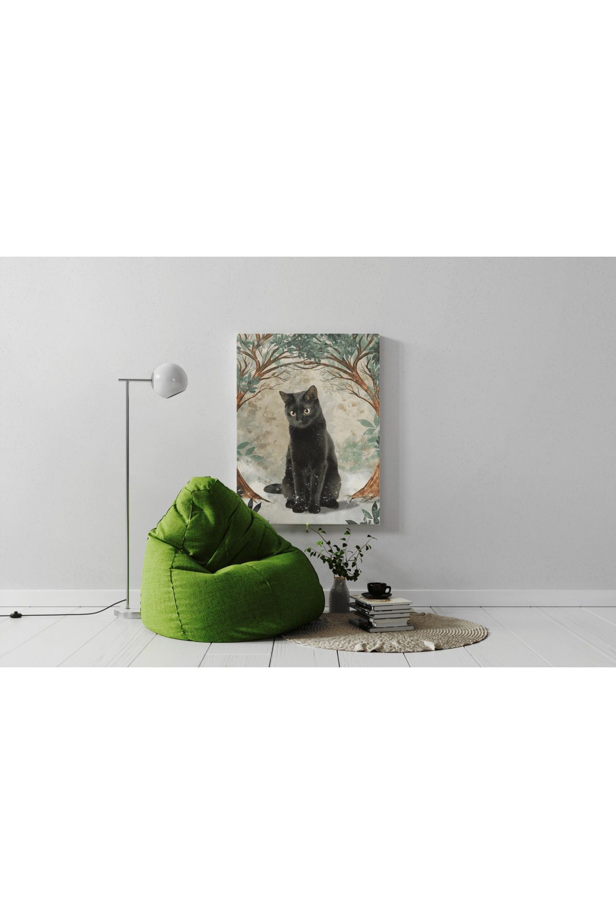 Kanvas Tablo Goblen Tasarım Kedi ve Sarmaşık Desen