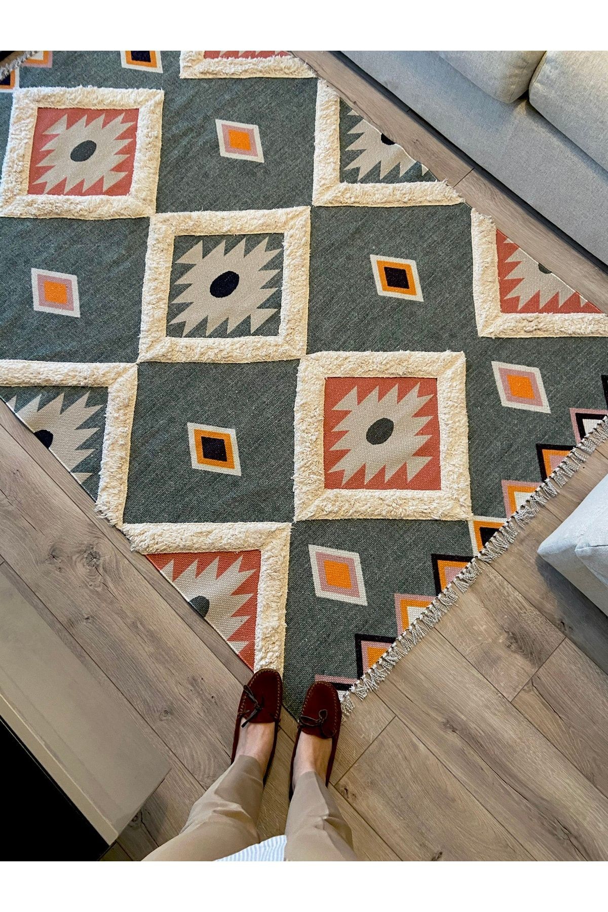Rustik Green 4018 Çok Renkli Modern Kilim
