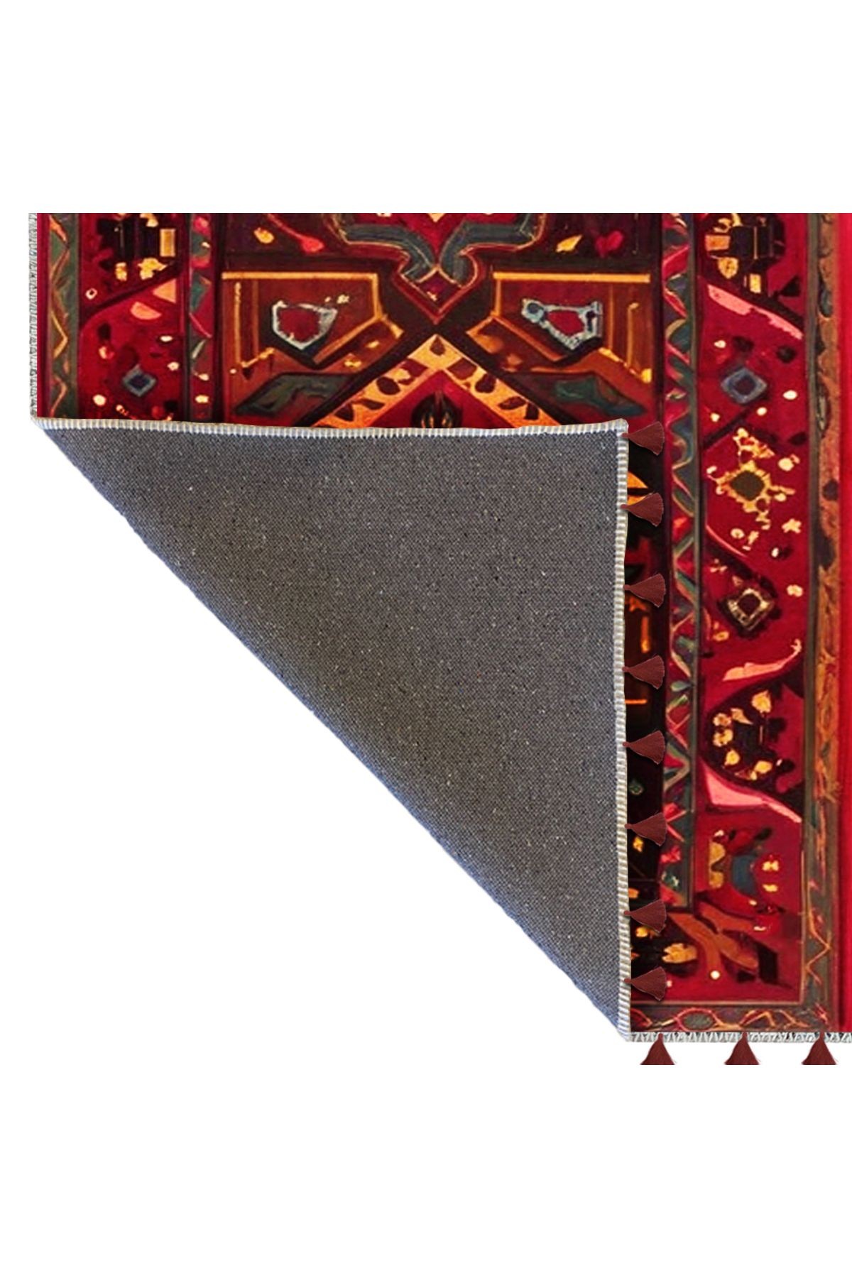 Royal Antik Şekiller Desenli Püskül Detaylı Dokuma Taban Dekoratif Halı royal36