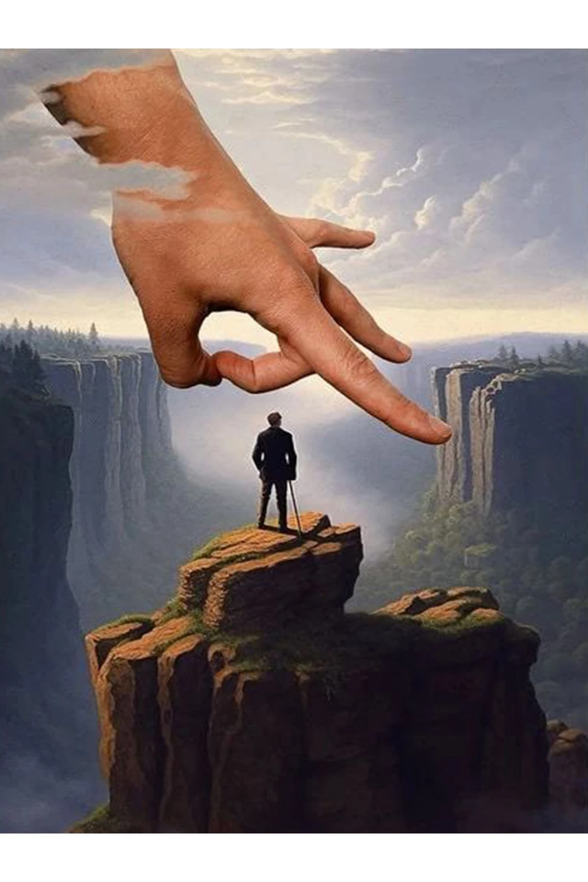 Özge Koleksiyonu Sanatsal Tasarım El Detaylı Zirvede Yalnız Adam Dokuma Taban Dekoratif Halı özge02