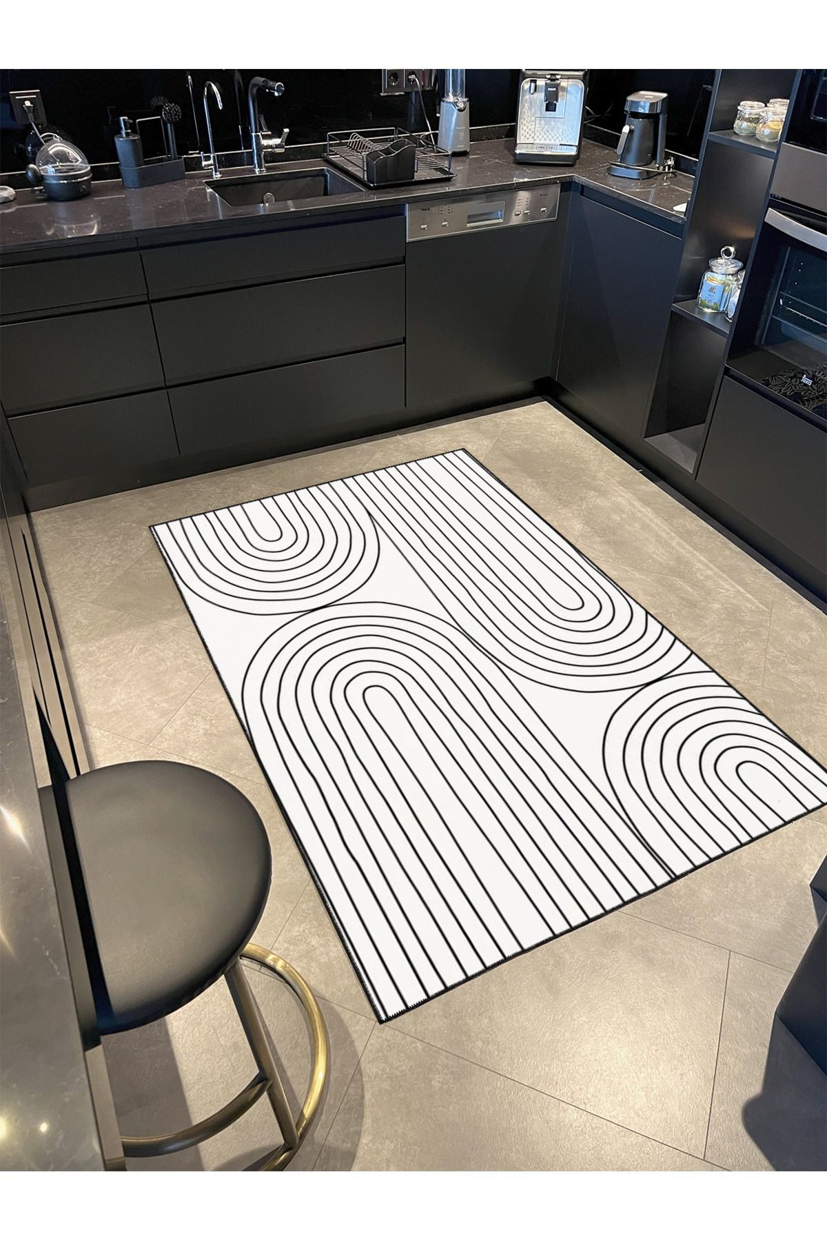 U Çizgili Desenli Dekoratif ve Yıkanabilir Halı miravip9268