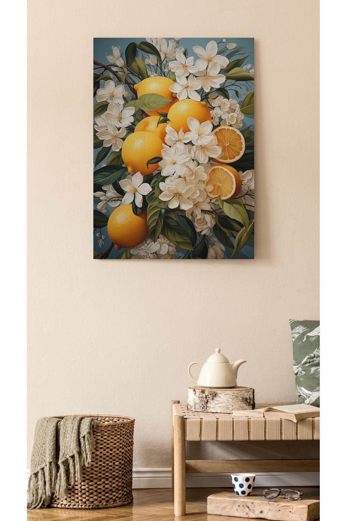 Kanvas Tablo Çiçekli Portakal Desenli Modern Tablo