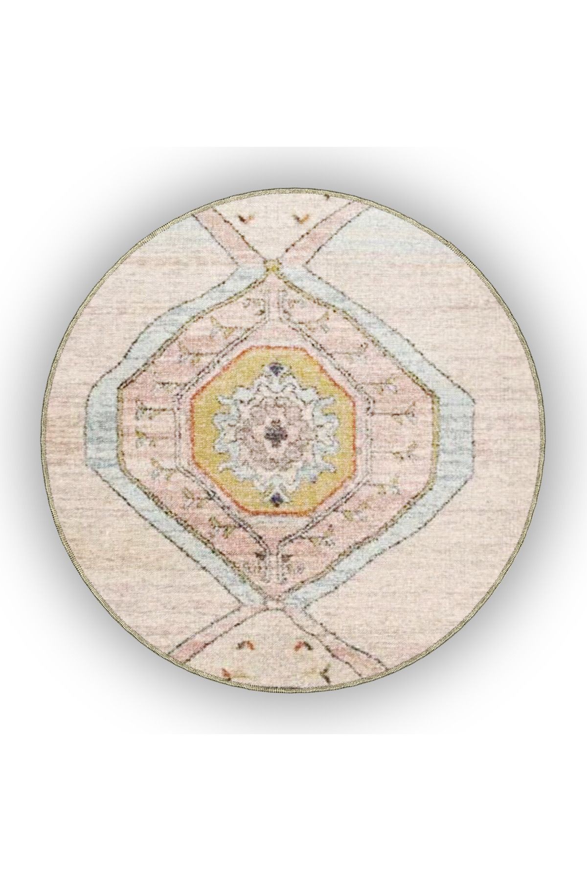 Bej Temalı Geleneksel Motif Desenli Vintage Dekoratif Halı 4782