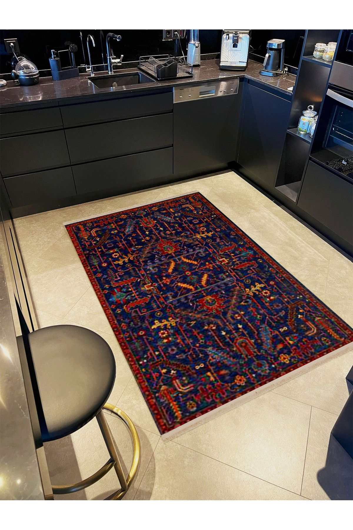 Leyla Koleksiyonu Bordo Bordür Detaylı Lacivert Desenli Dokuma Taban Modern Dekoratif Halı leyla41