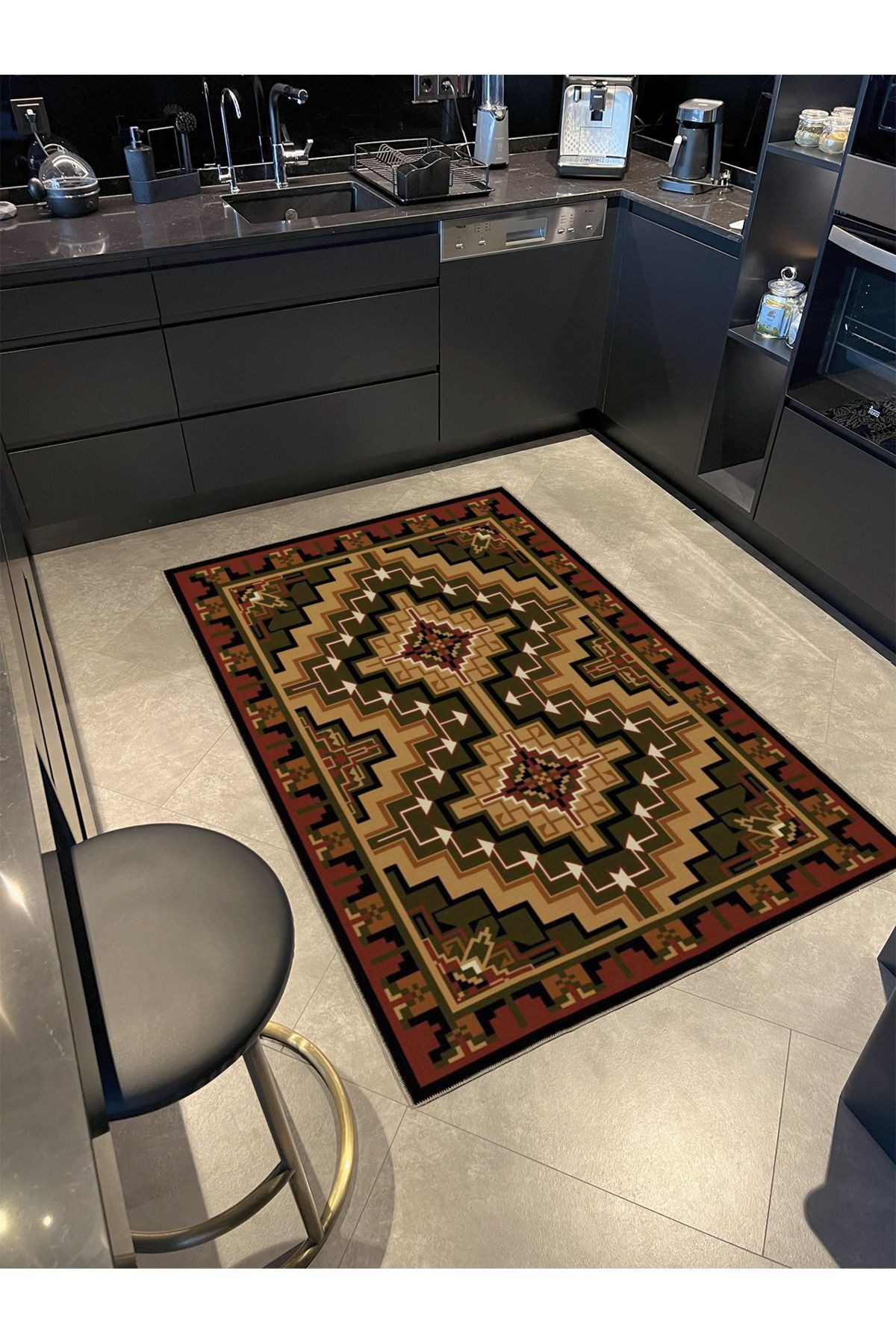 Kahve Bej Temalı Geleneksel Motif Etnik Desenli Vintage Dekoratif Halı 3529