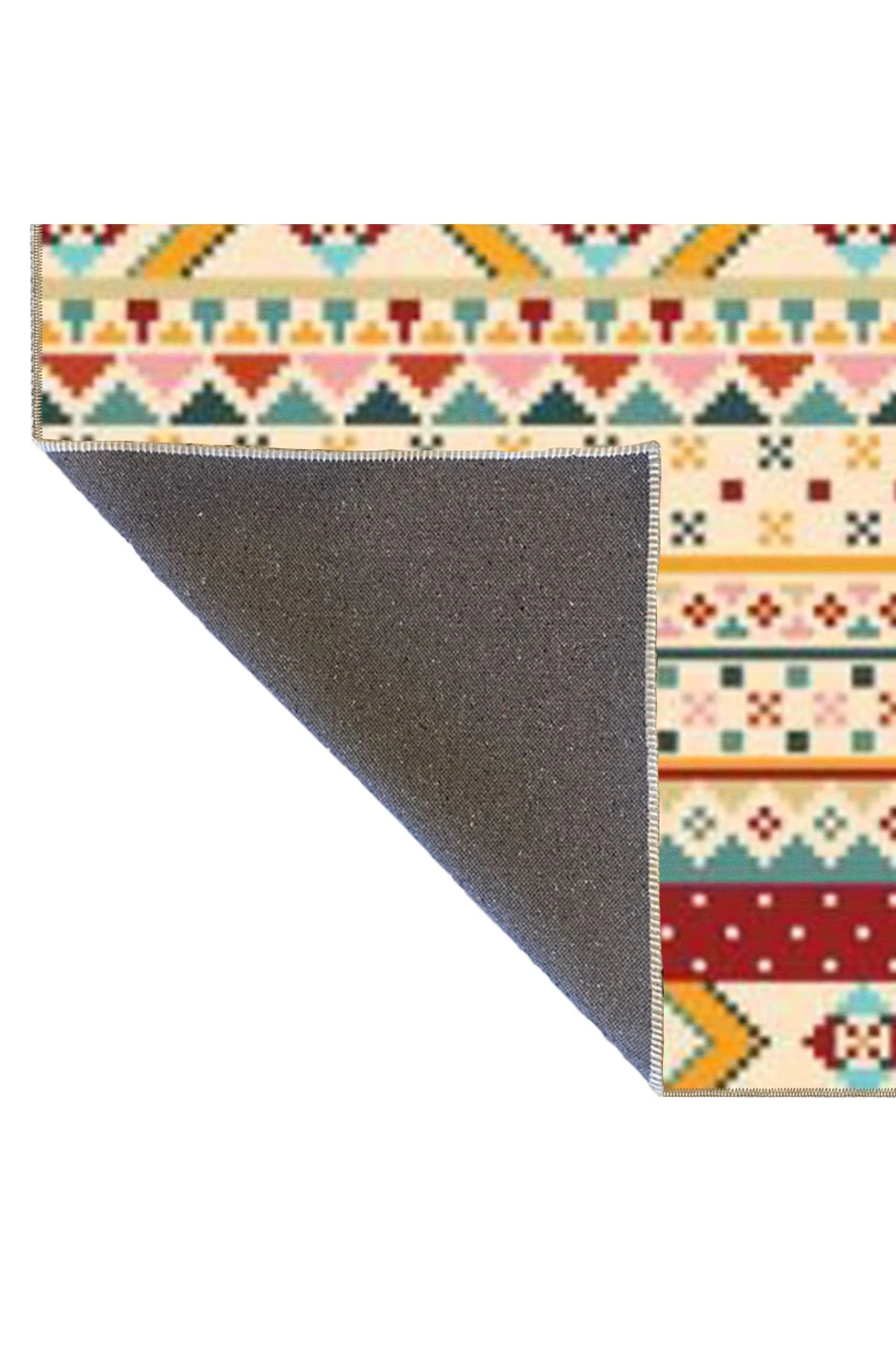 Bej Temalı Çok Renkli Motifli Etnik Figür Desenli Vintage Dekoratif Halı 4667