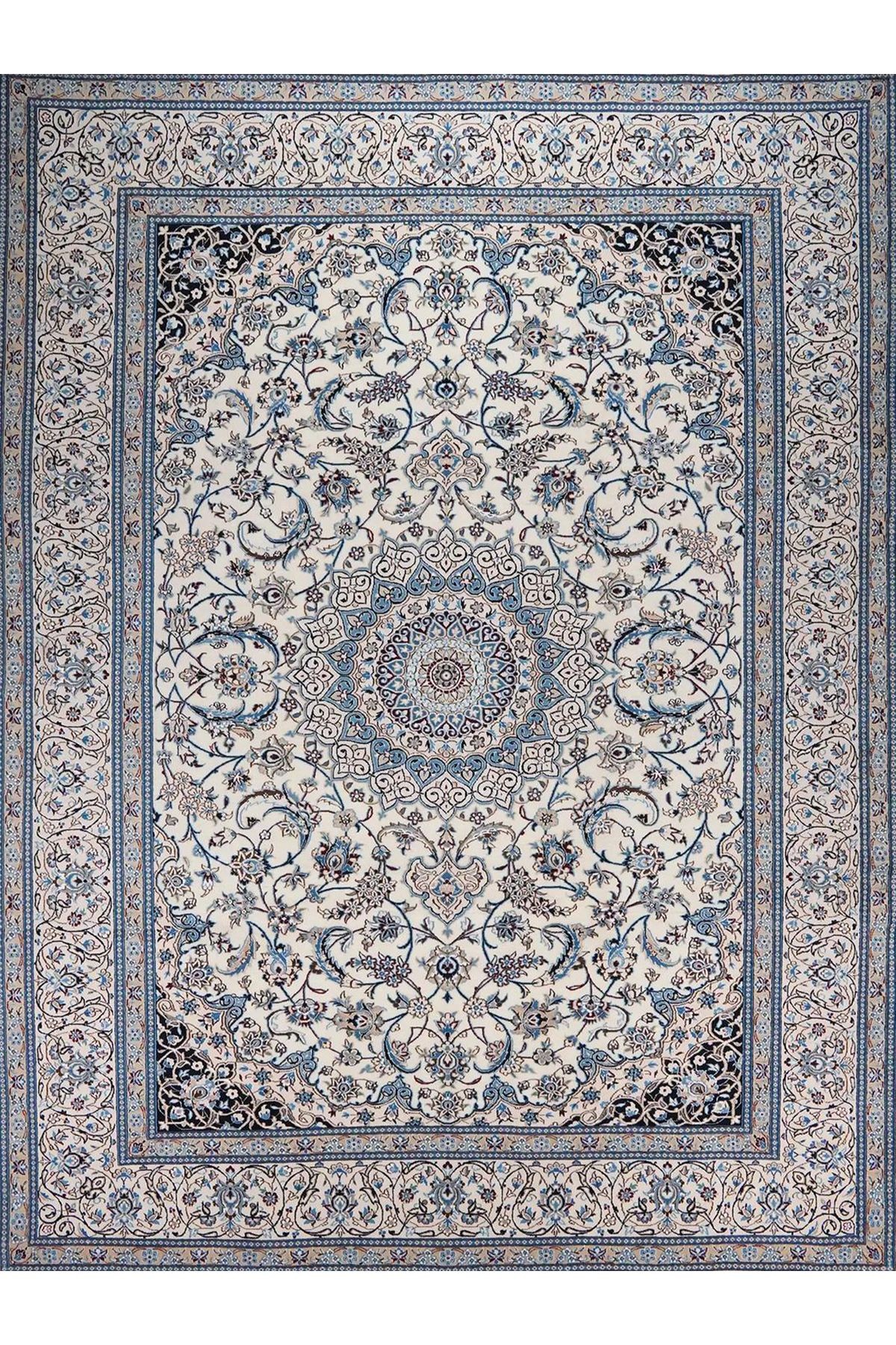 Güney Koleksiyonu Mavi Gri Tonlar Geleneksel Motif ve Çiçek Desenli Vintage Dekoratif Halı 24