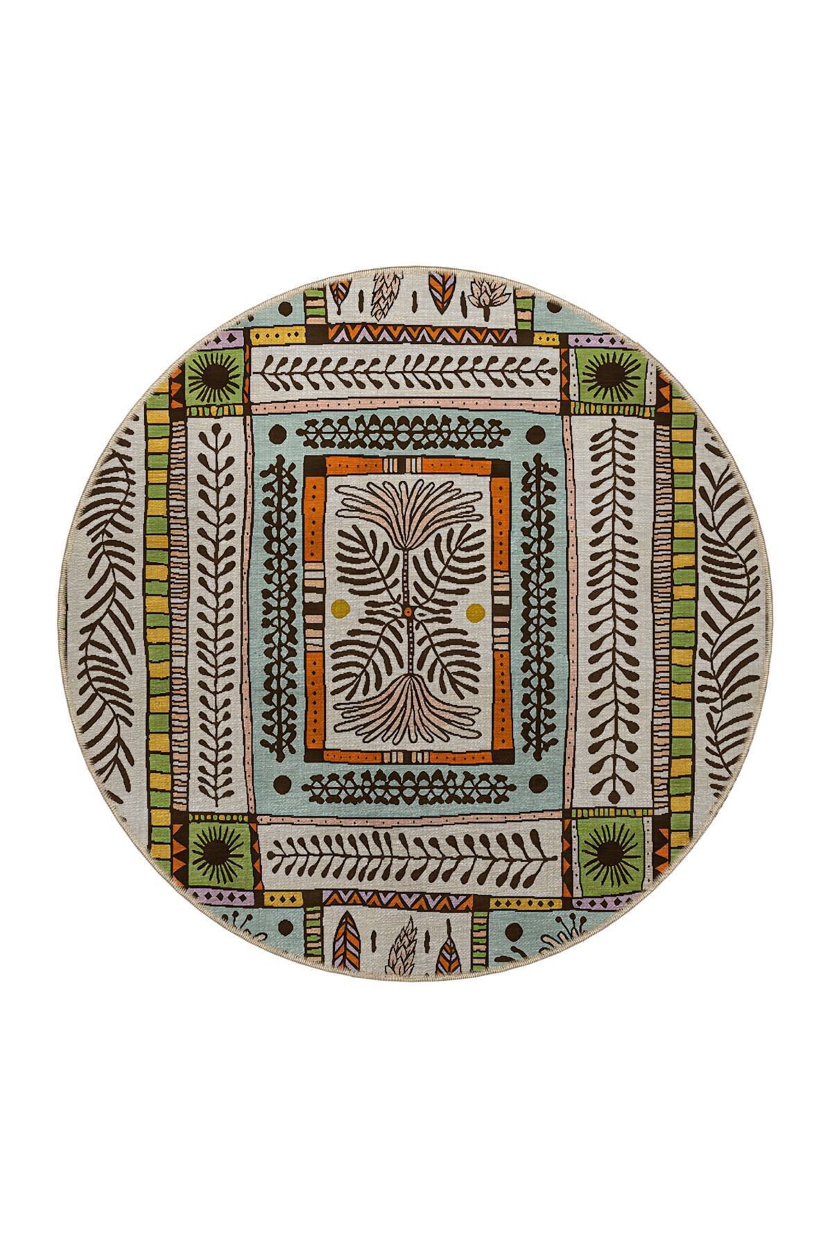Çok Renkli Karma Soyut Çiçek Desenli Saçaklı Modern Dekoratif Halı 3165