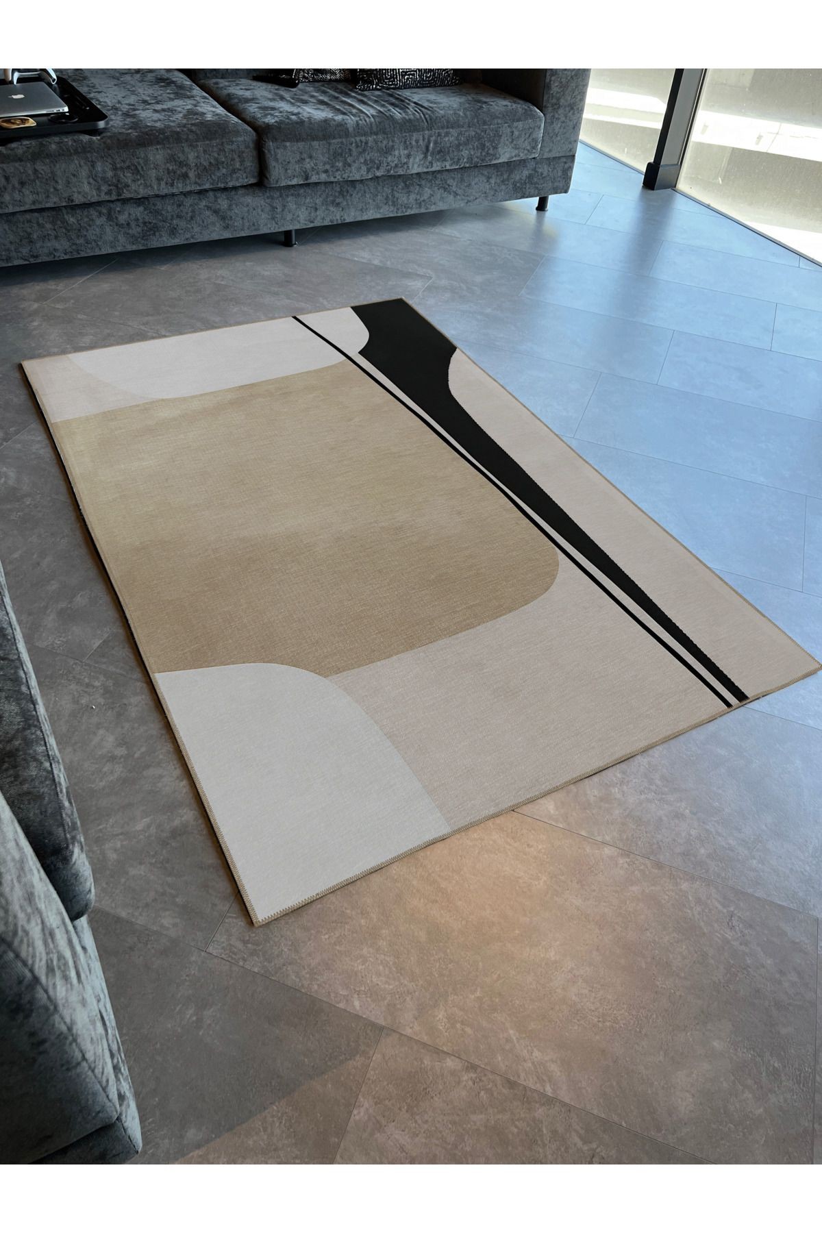 SDNEY Bej Temalı Soyut Şekil Desenli Modern Dekoratif Halı 2206