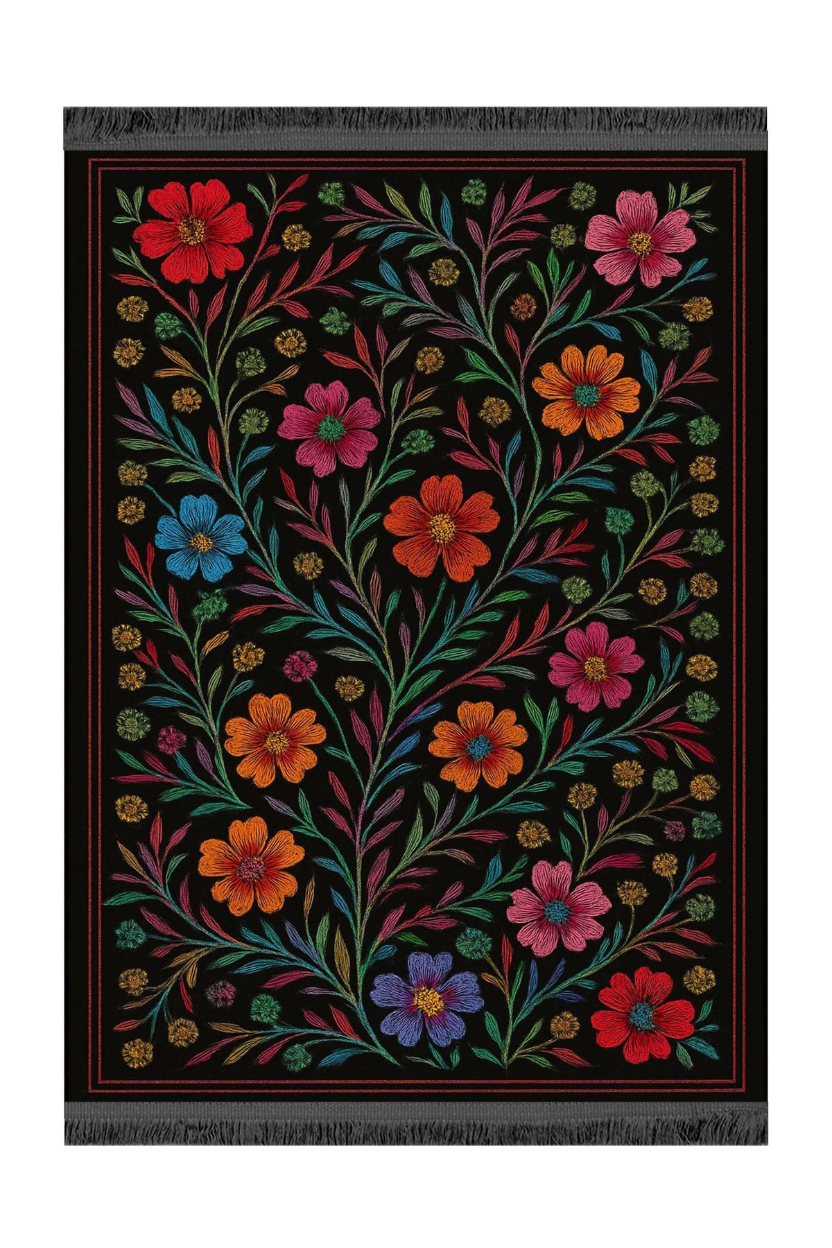 MOSSO Çok Renkli Çiçekler Desenli Dokuma Taban Modern Dekoratif Halı mosso15