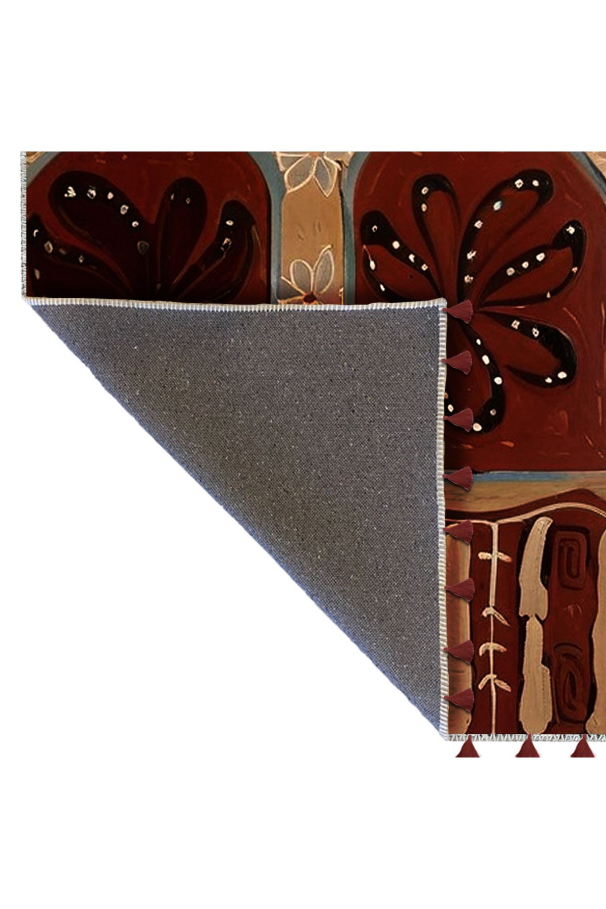 Royal Koyu Tonlu Karma Şekiller Desenli Püskül Detaylı Dokuma Taban Modern Dekoratif Halı royal17