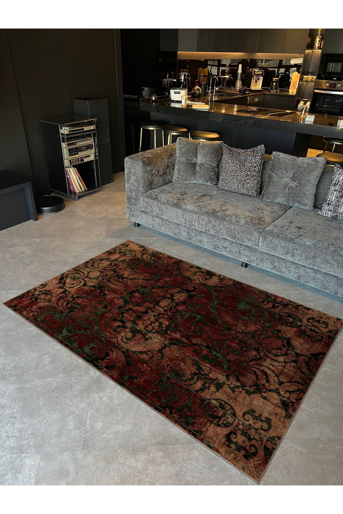 Bej ve Bordo Temalı Geleneksel Motif Desenli Vintage Dekoratif Halı 5162