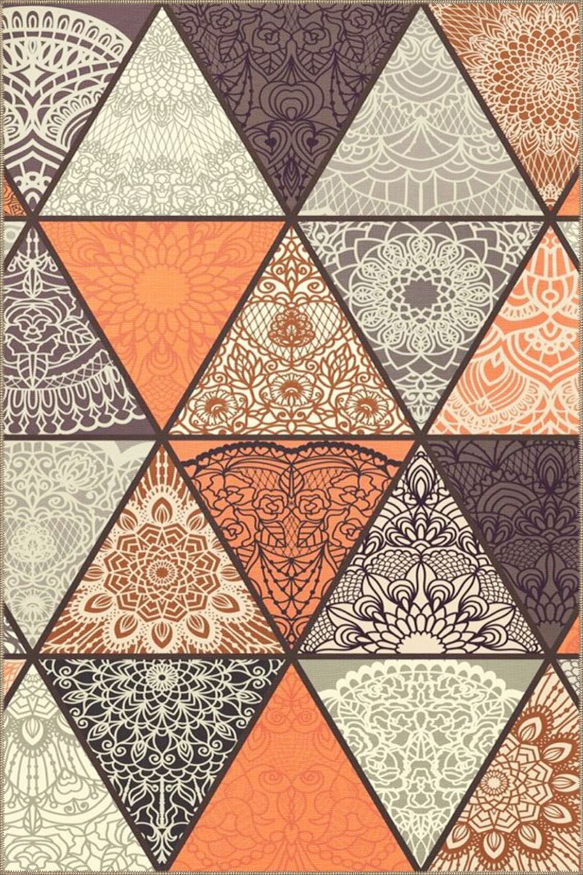 Turuncu Üçgenli Geometrik Dokuma Taban ve Dekoratif Halı 4374