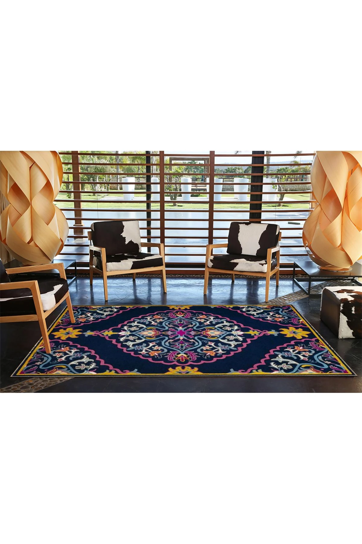 Laciver Temalı Çok Renkli Geleneksel Motif Desenli Vintage Dekoratif Halı 4712