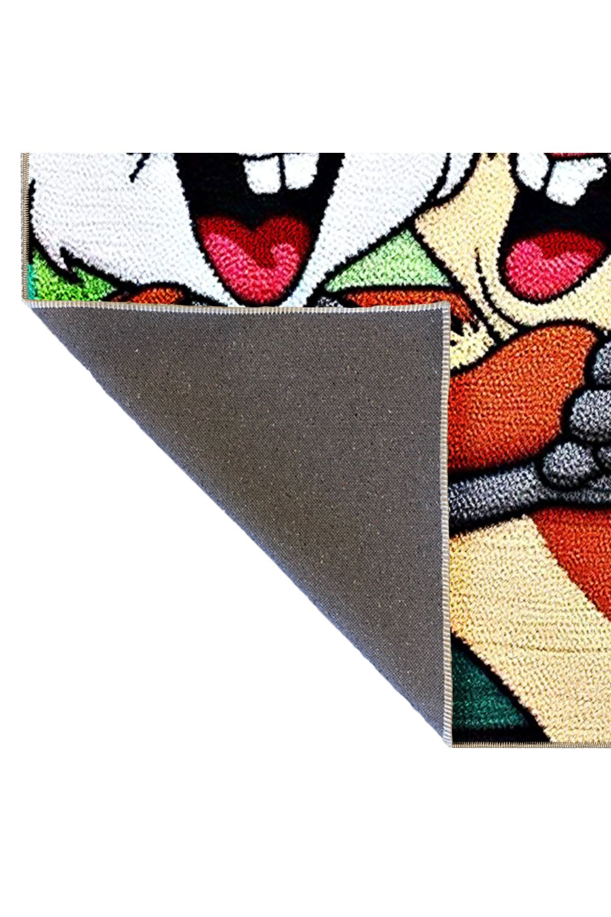 Çok Renkli Sevimli Tavşanlar Bugs Bunny Desenli Kreatif Modern Dekoratif Halı 5105