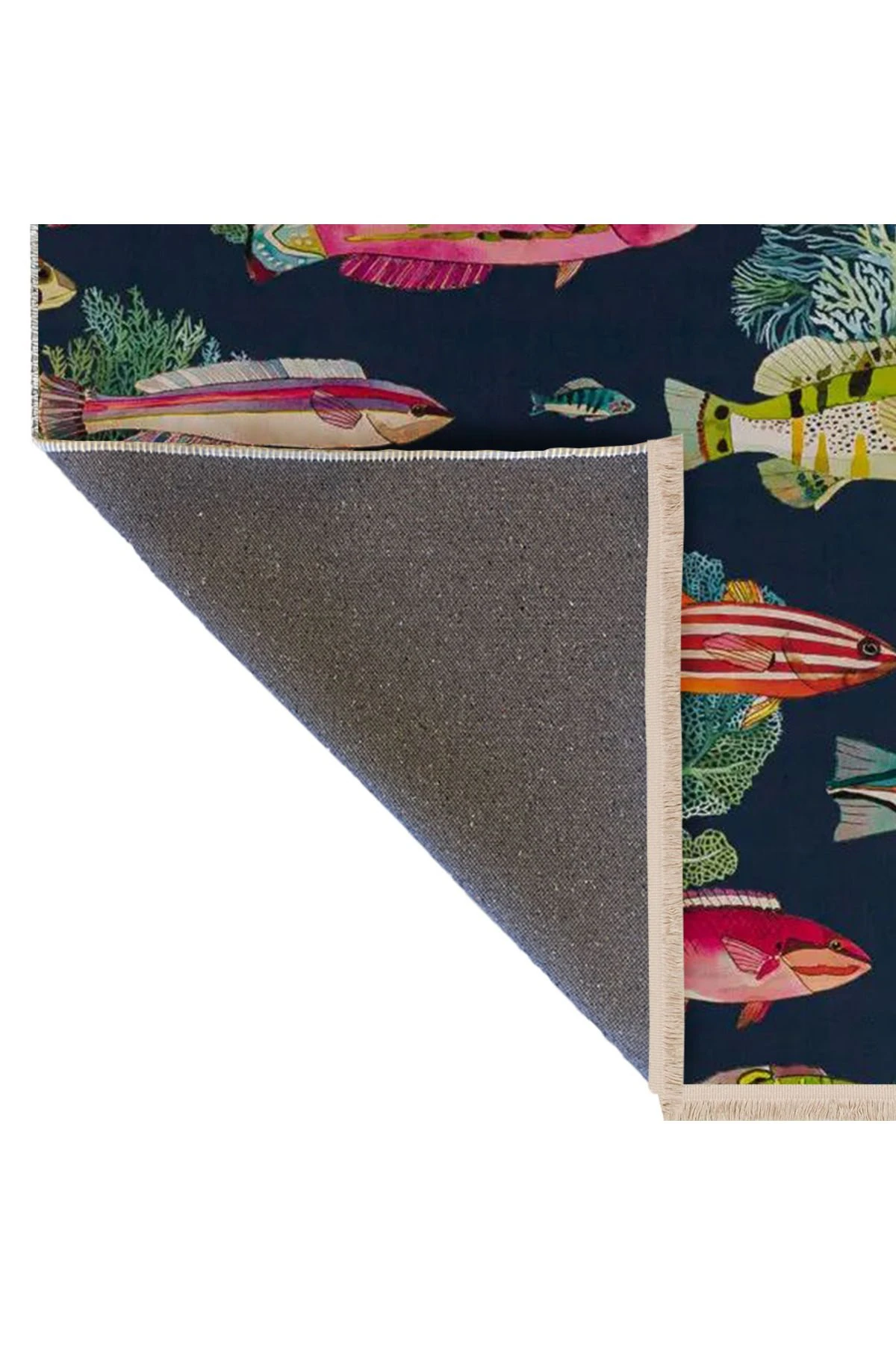 Güney Koleksiyonu Çok Renkli Soyut Balık Figürleri Desenli Modern Dekoratif Halı 07