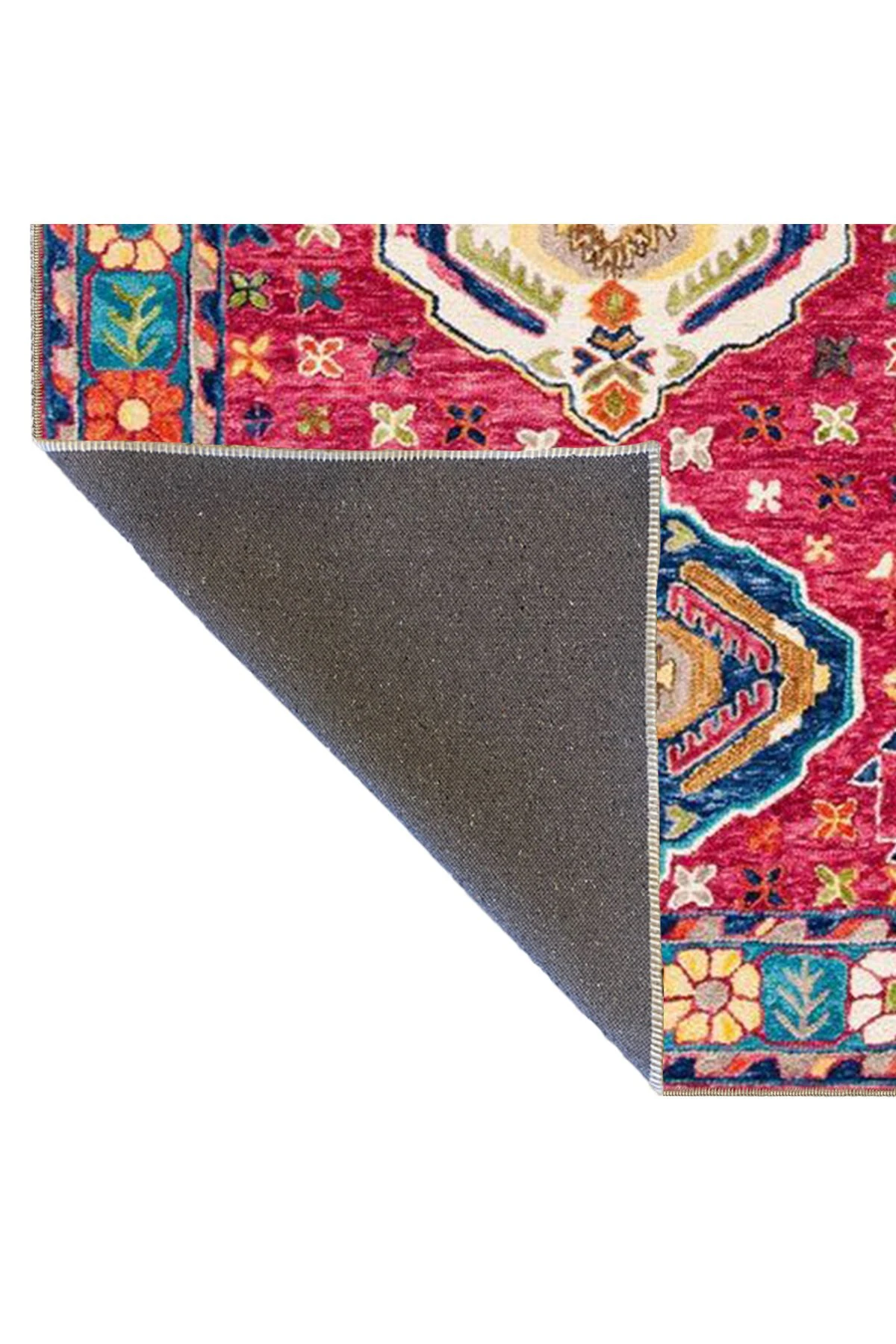 Koyu Pembe Mavi Temalı Geleneksel Motif Desenli Vintage Dekoratif Halı 3593