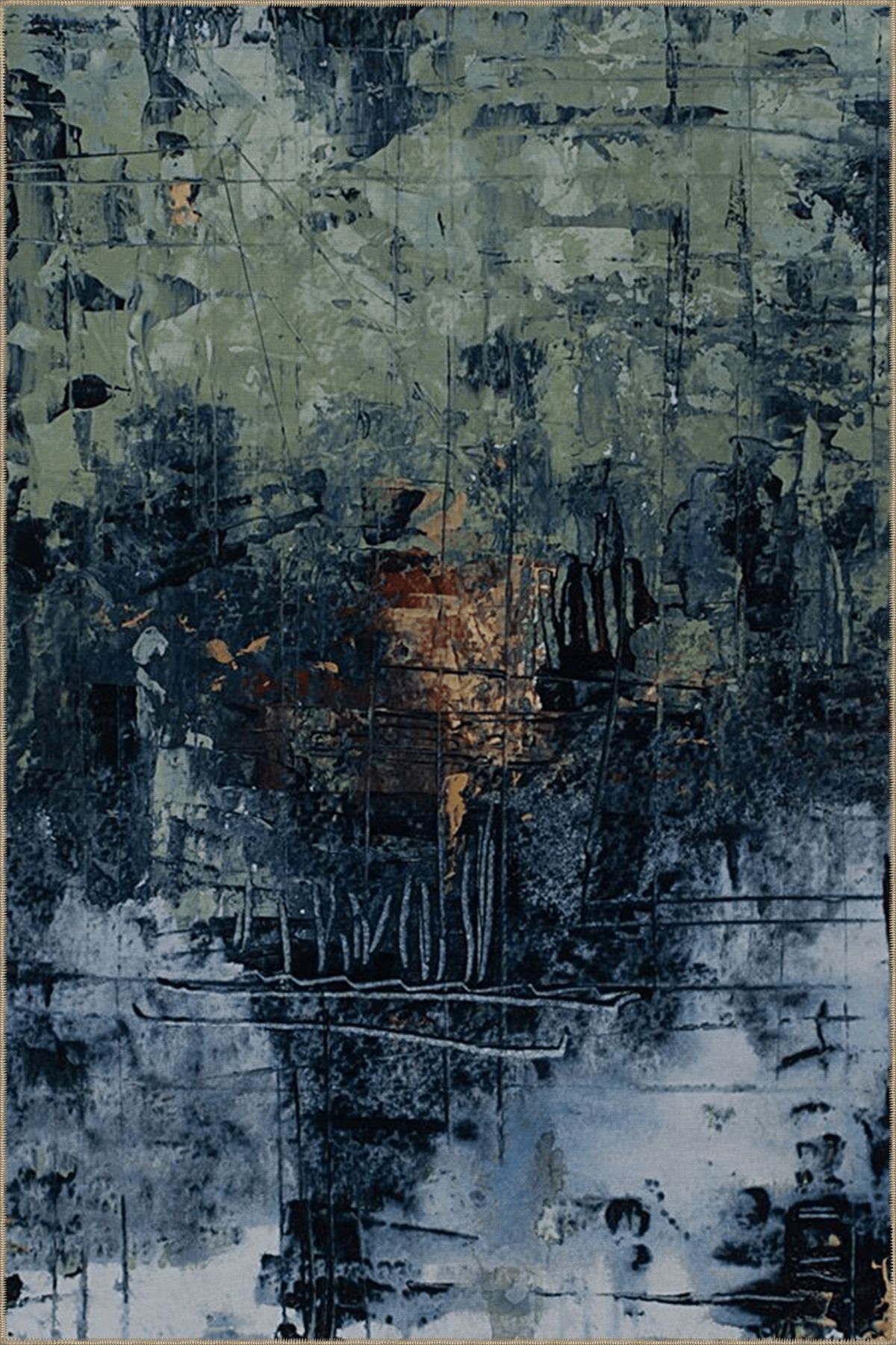 Lacivert Yeşil Temalı Pastel Soyut Desenli Kreatif Modern Dekoratif Halı 4968