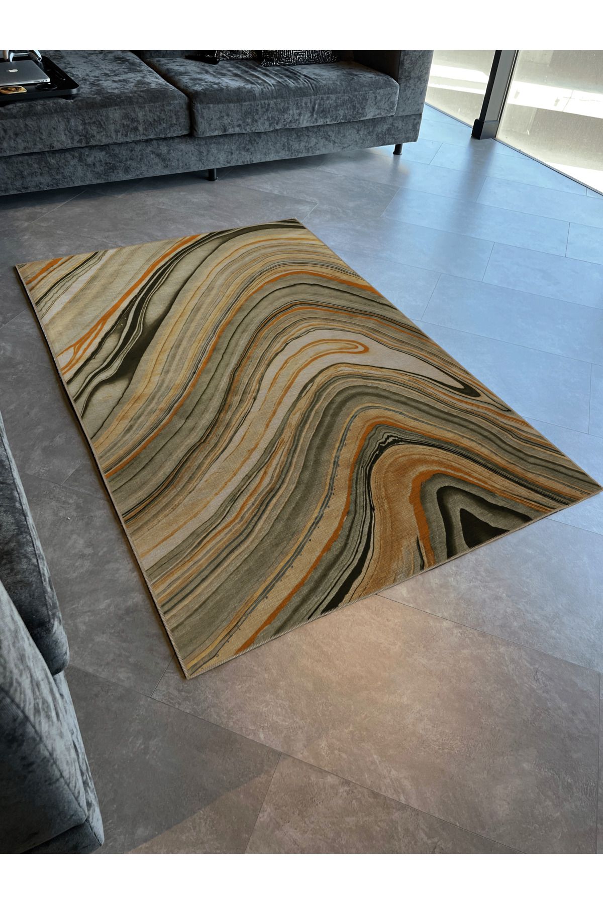 Çok Renkli Dalgalı Soyut Desenli Modern Dekoratif Halı 2357