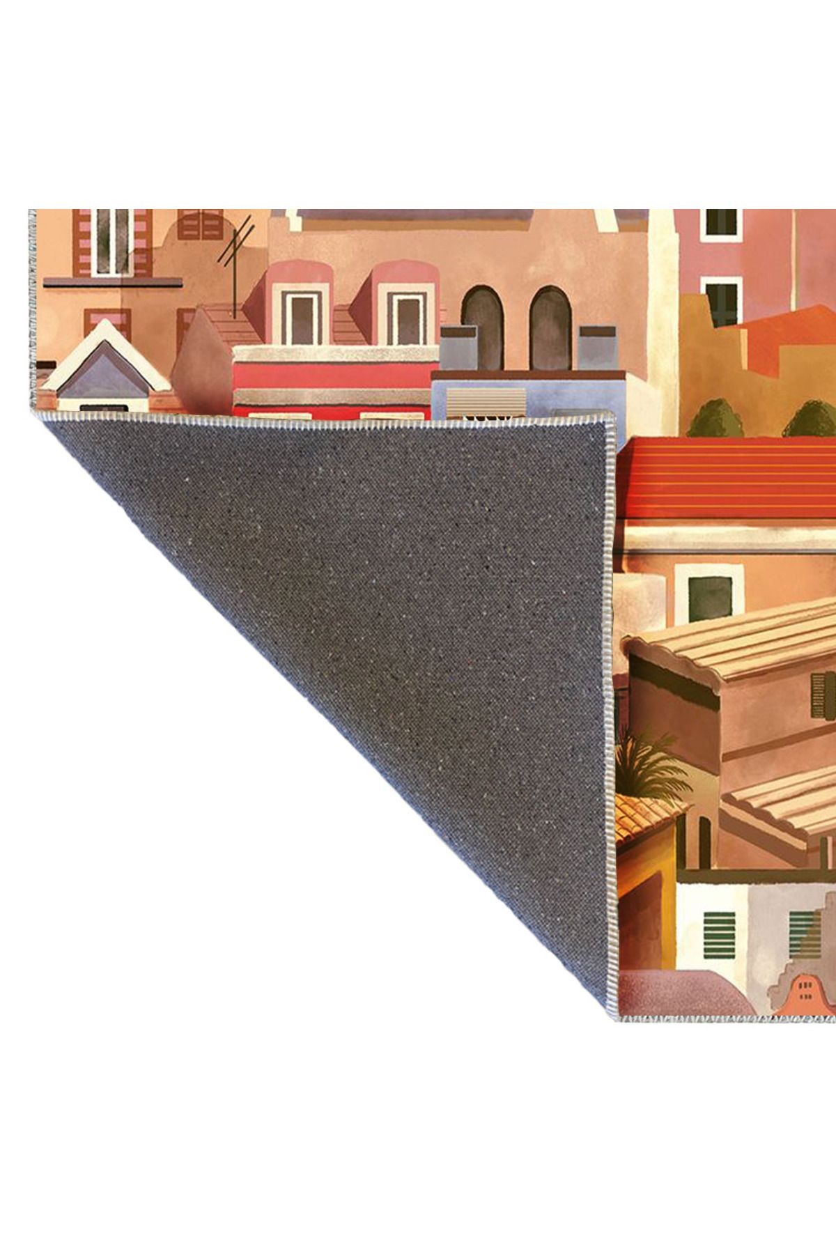 Kubilay Koleksiyonu Çok Renkli Karma Evler Desenli Dokuma Taban Kreatif Modern Dekoratif Halı 24