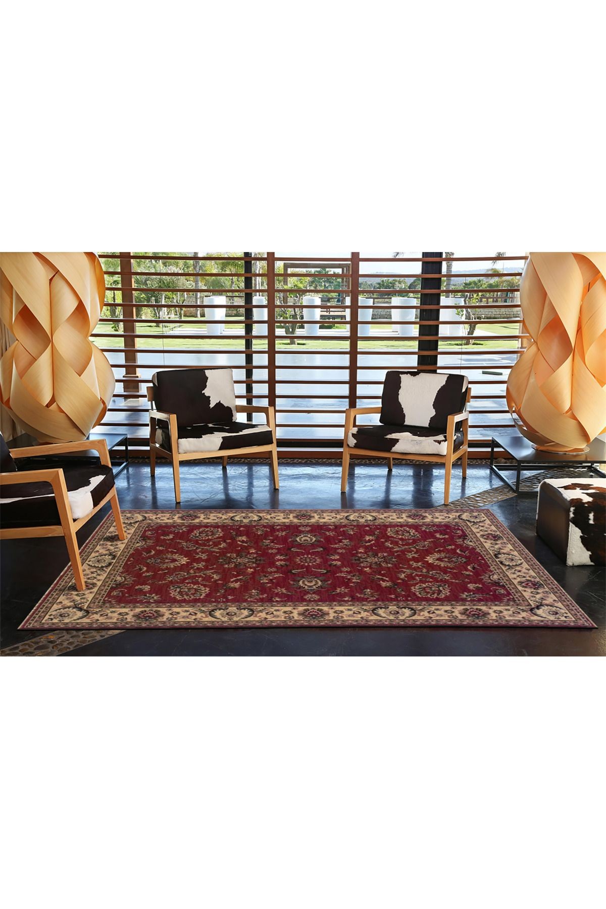 Bordo Bej Temalı Geleneksel Motif Çiçek Desenli Vintage Dekoratif Halı 4603