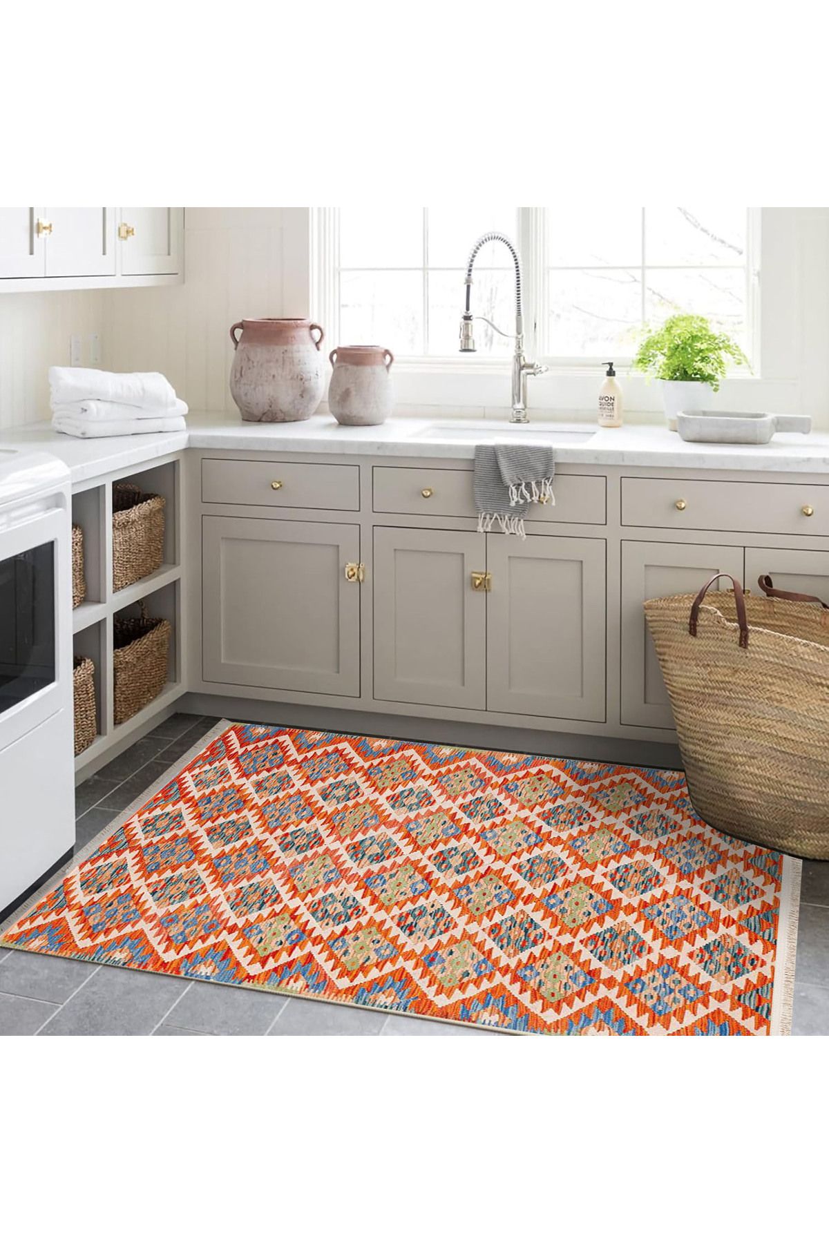 Güney Koleksiyonu Çok Renkli ETnik Geometrik Motifler Desenli Vintage Dekoratif Halı 39