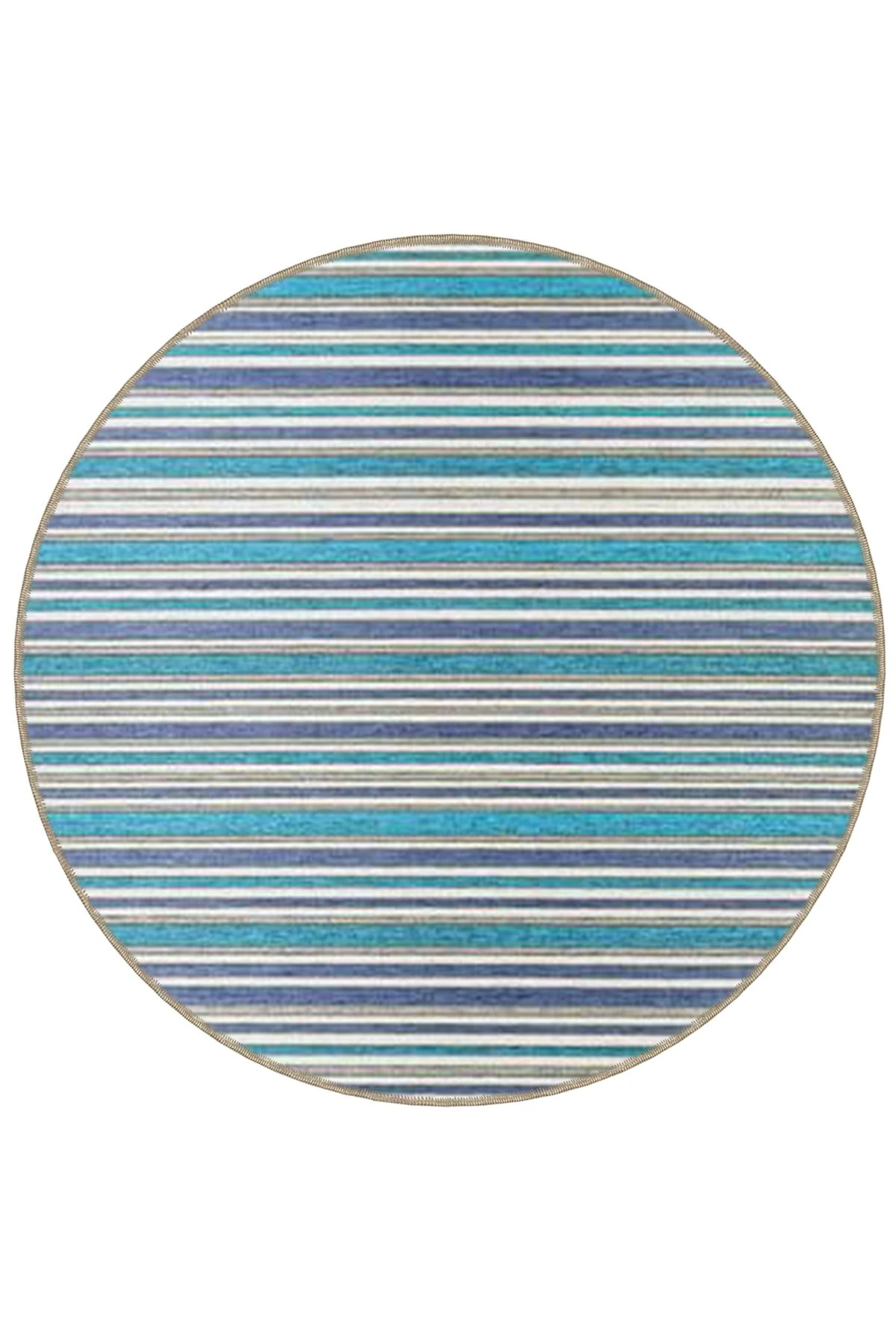 Mira Yuvarlak Mavi Yeşil Çizgi Detaylı Dokuma Taban Modern Dekoratif Halı 5562