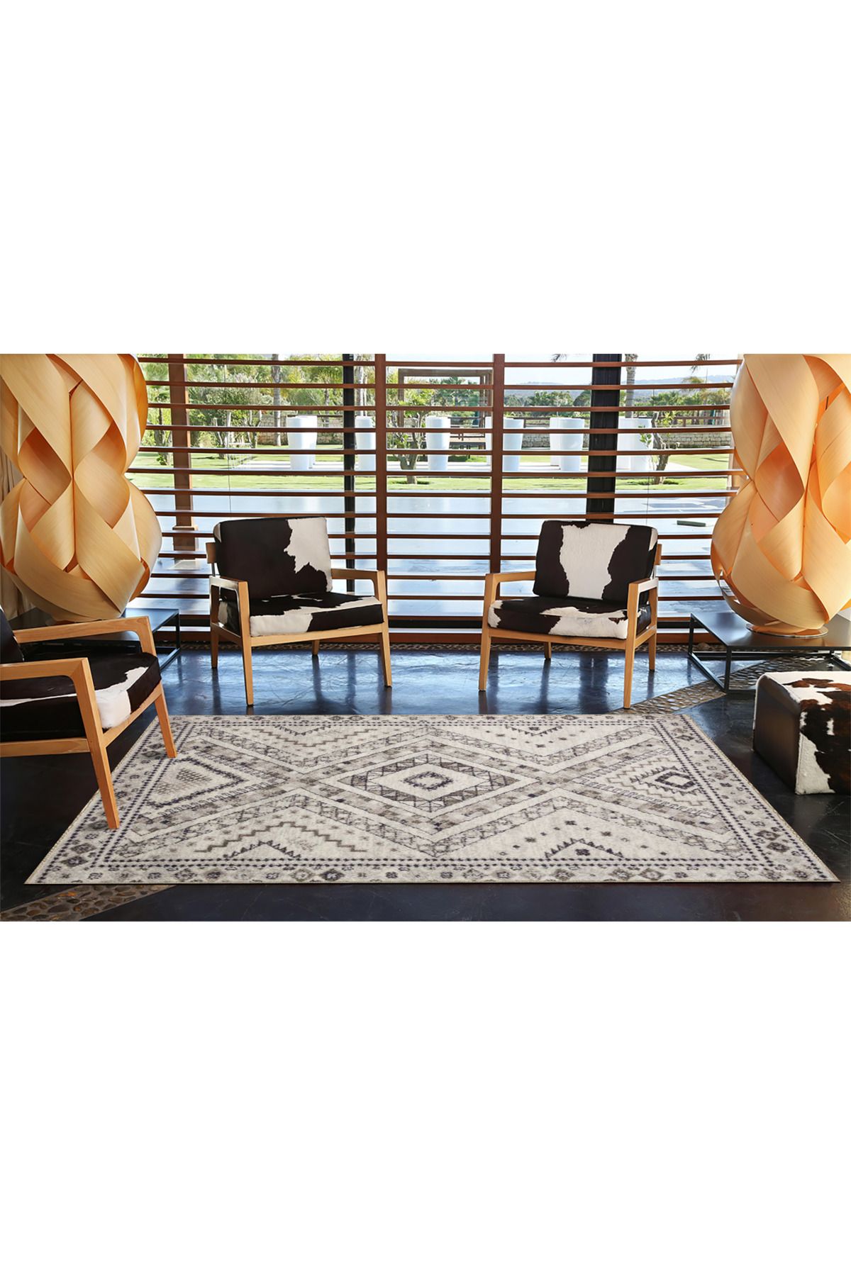 Gri Tonlarda Çapraz Desenli Dokuma Taban Halı miravip322