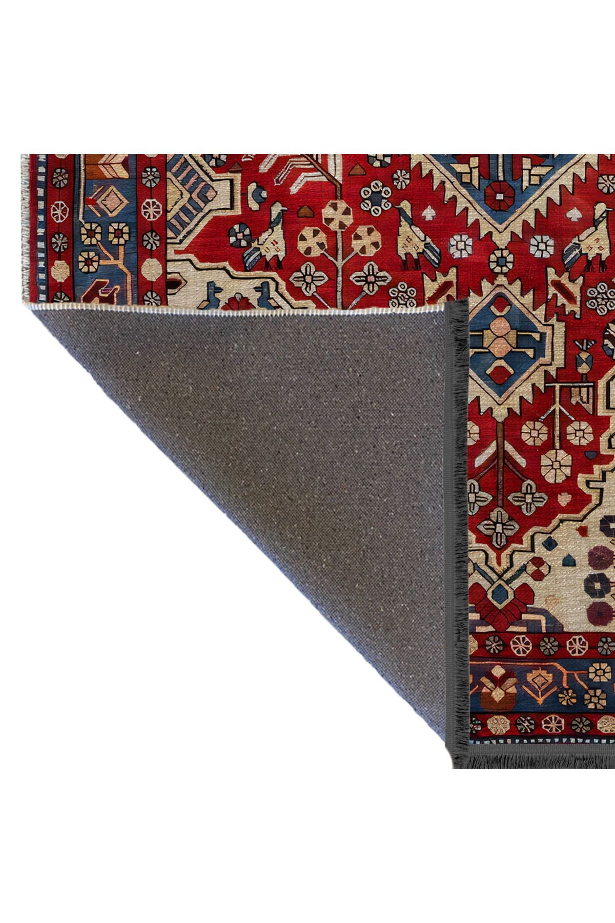 Bordo Temalı Çok Renkli Geleneksel Motif Etnik Desenli Vintage Dekoratif Halı 2573